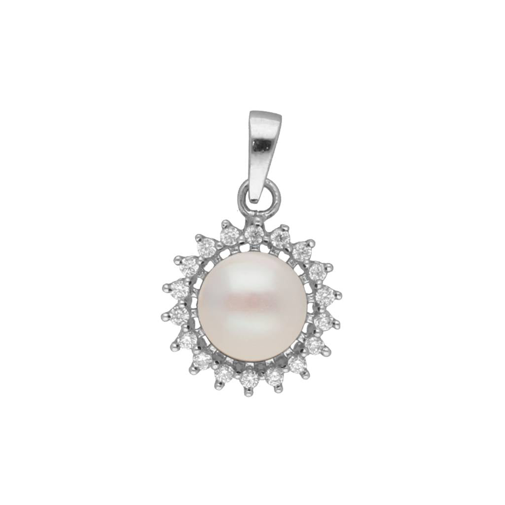 925 Sterling Silver Pearl Halo Classic Pendant for Women