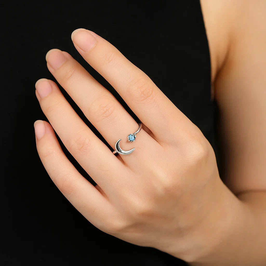 Solid 925 Silver Moon Turquoise Ring