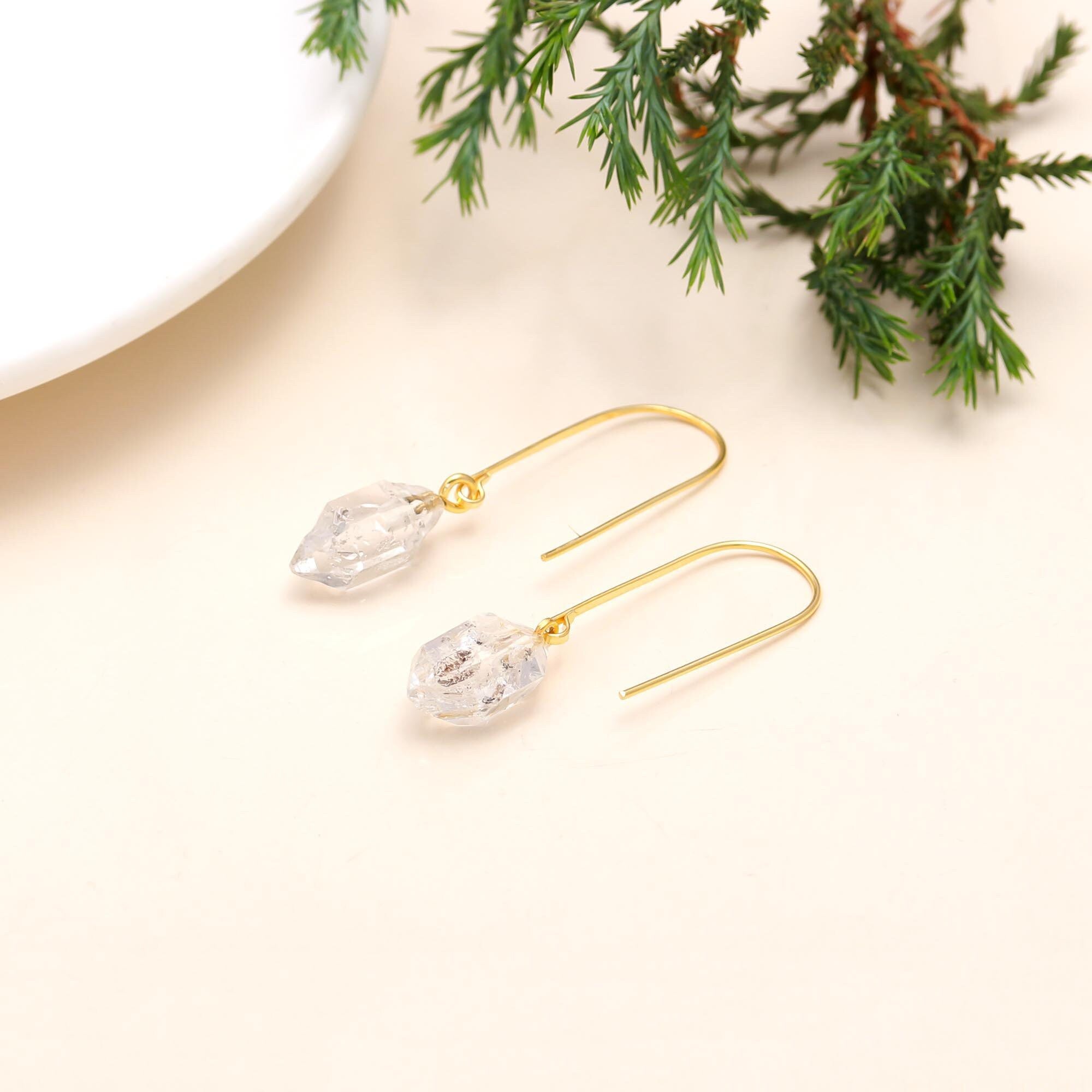 The Luminous Prism: Raw Herkimer Diamond Earrings