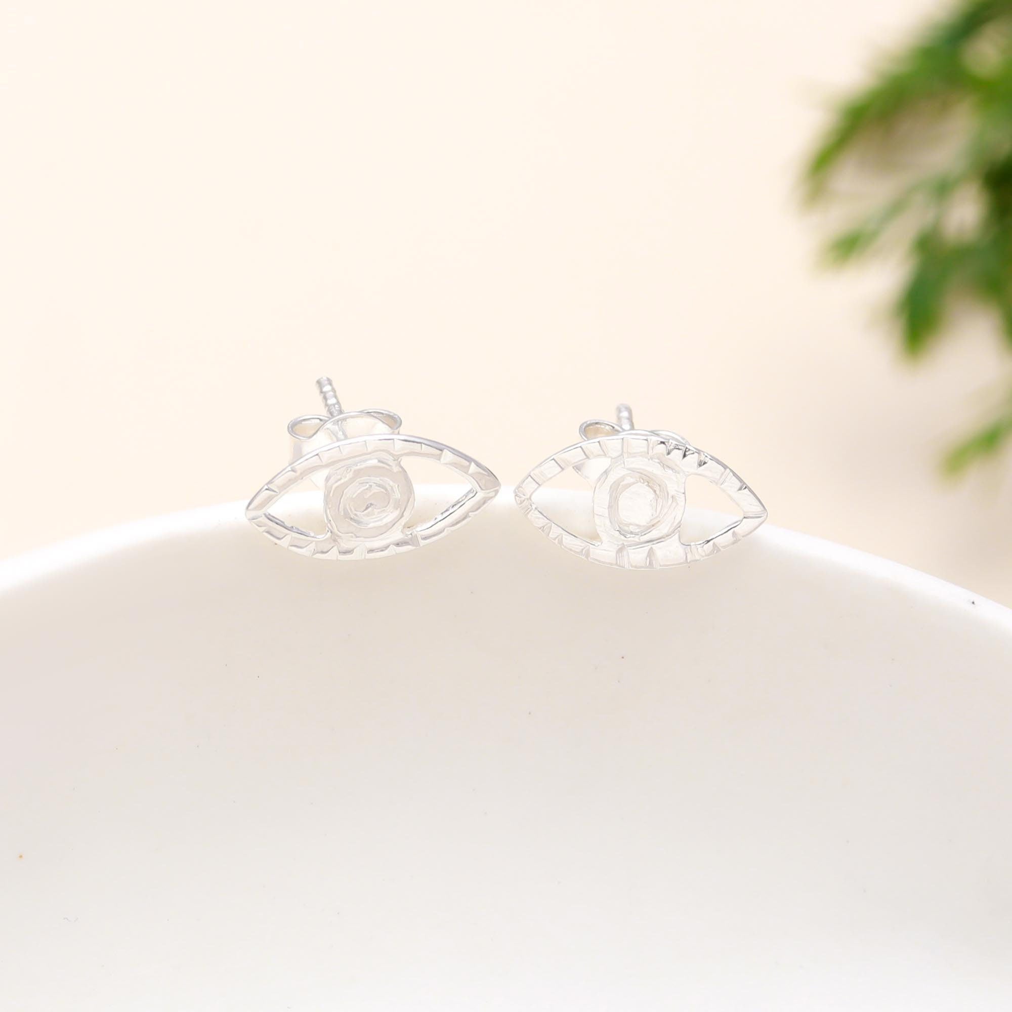 The Silver Guardian: Sterling Silver Evil Eye Stud Earrings