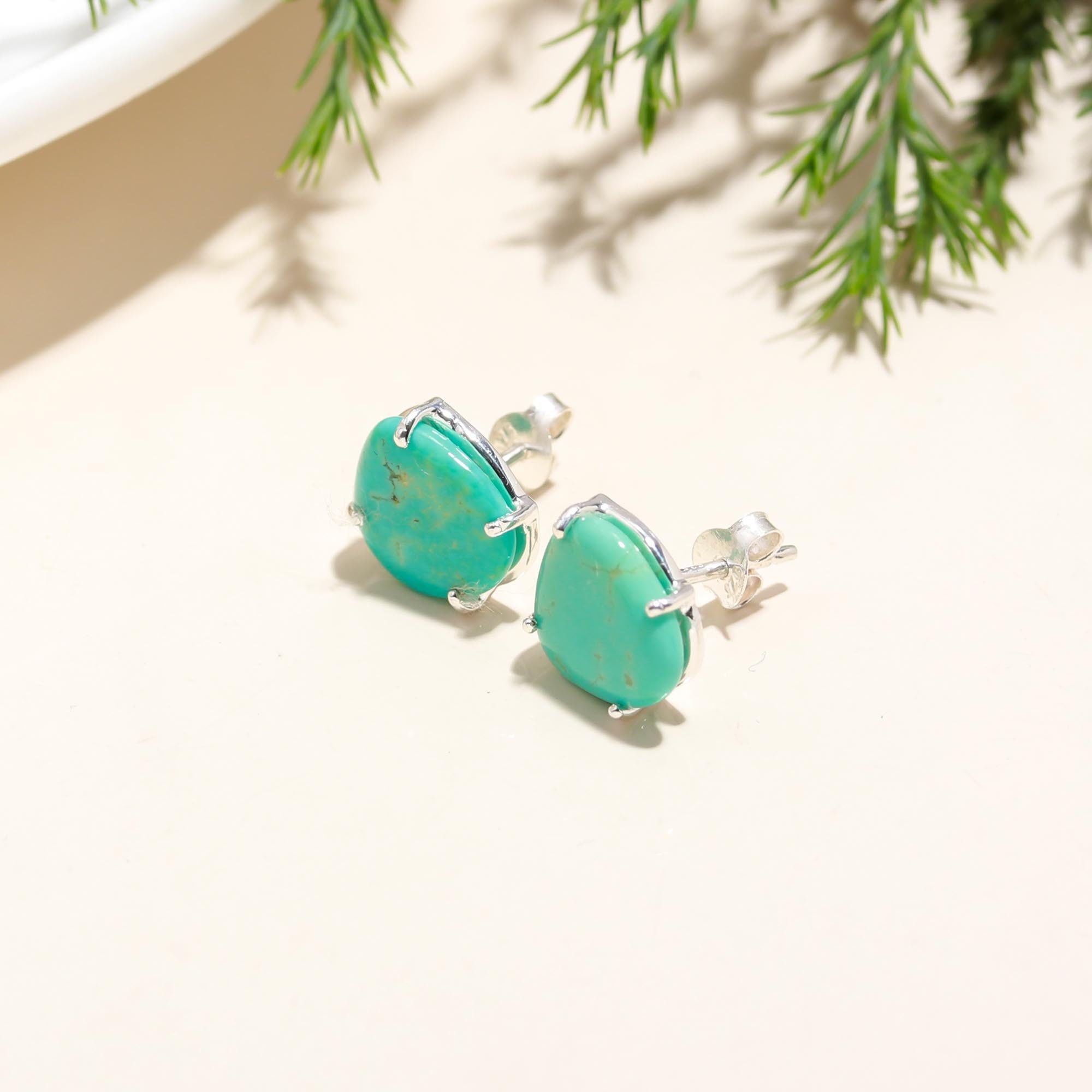 The Coastal Azure: Organic Turquoise & Silver Stud Earrings