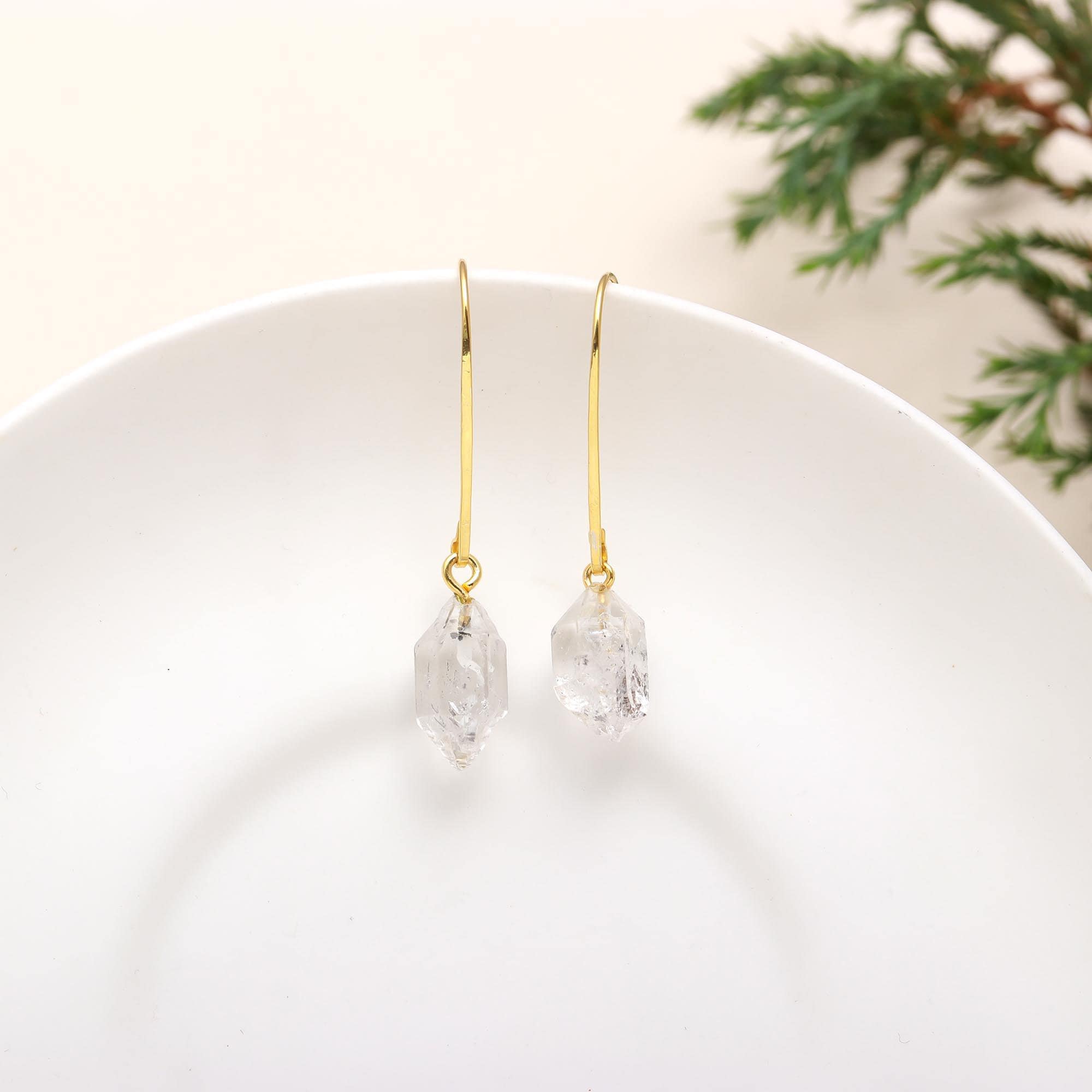 The Luminous Prism: Raw Herkimer Diamond Earrings