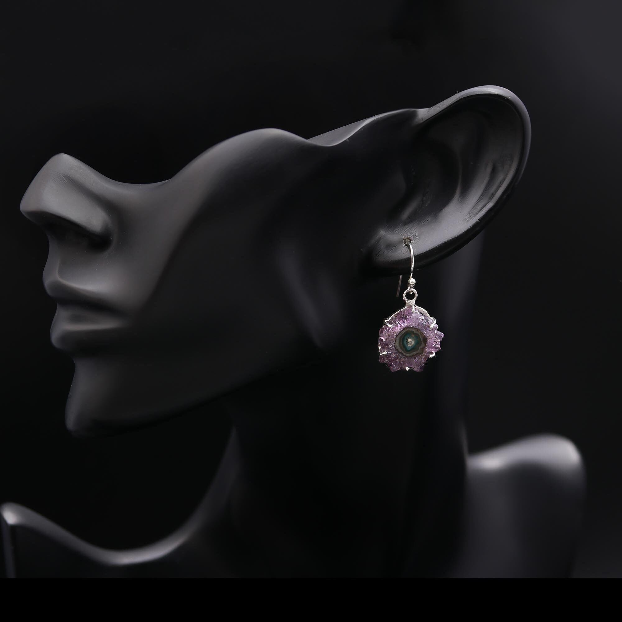 The Violet Cosmos: Amethyst Stalactite Slice Silver Earrings