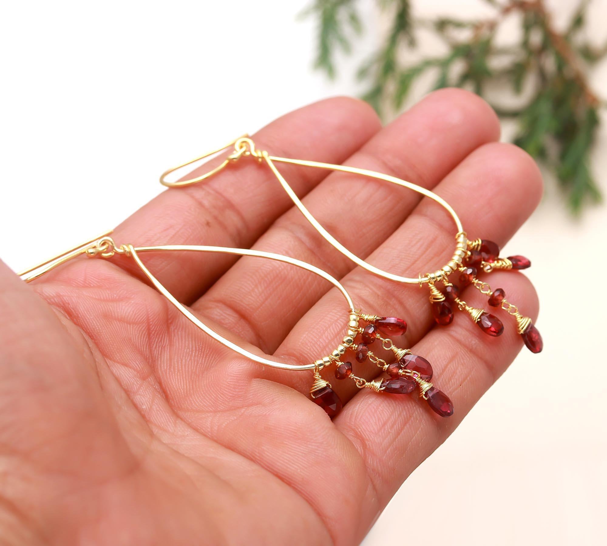 The Scarlet Cascade: Garnet & Gold Teardrop Earrings