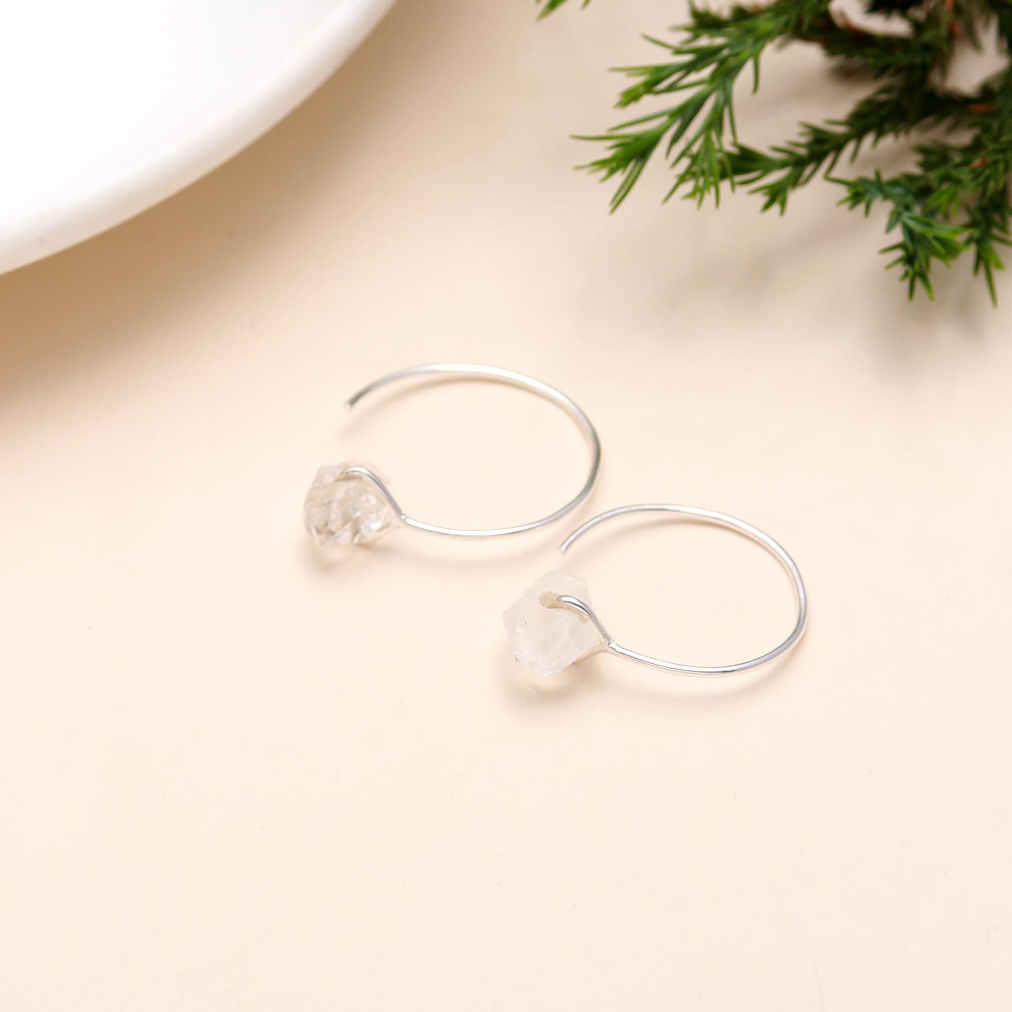 The Crystalline Curve: Herkimer Diamond & Silver Open Hoops