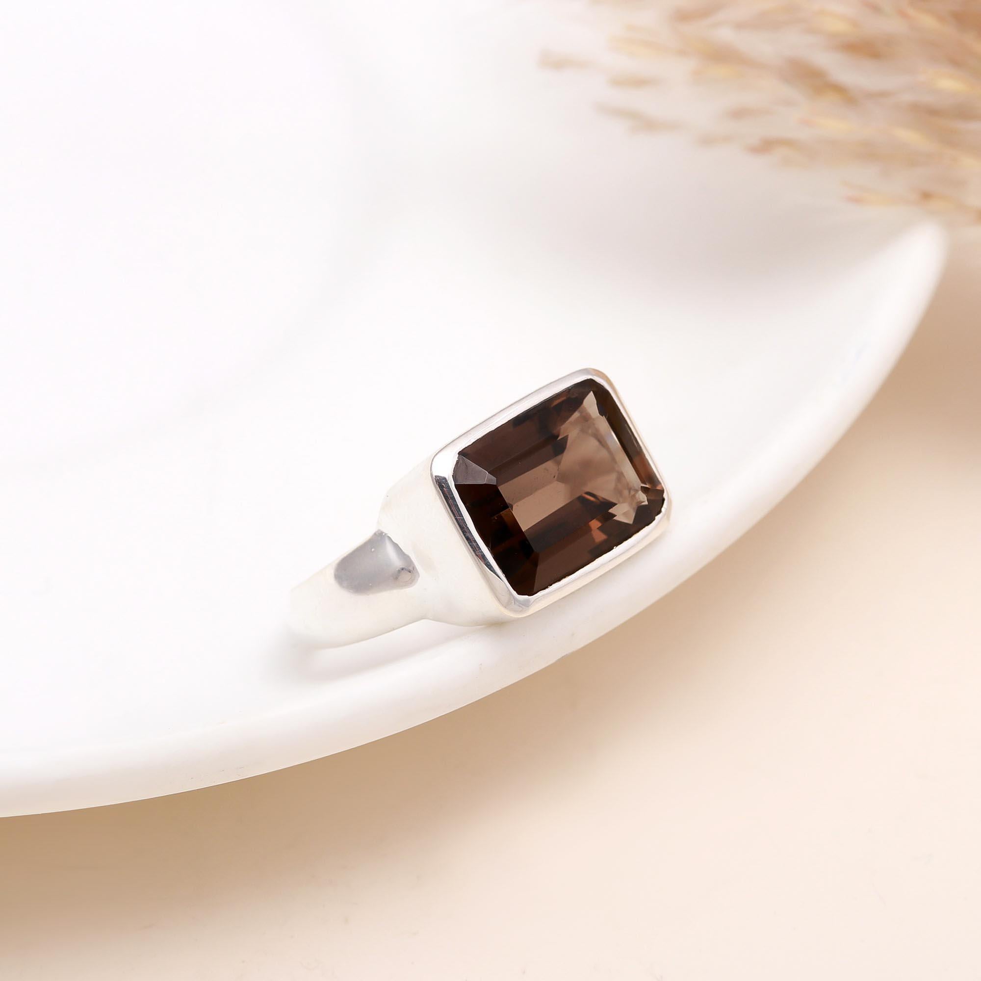 The Modern Monolith: Rectangular Smoky Quartz Ring