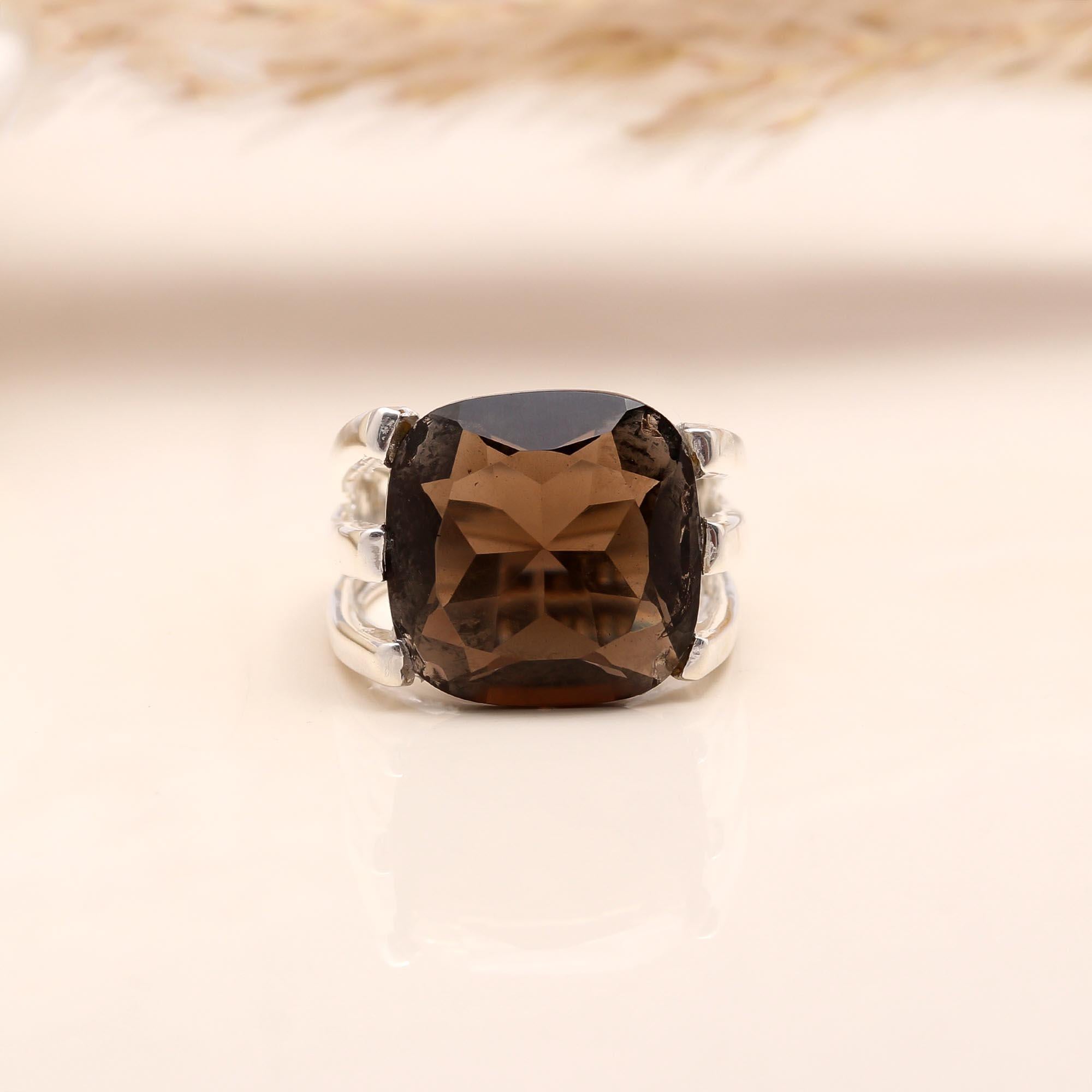 The Architectural Cushion: Split Shank Smoky Quartz Ring