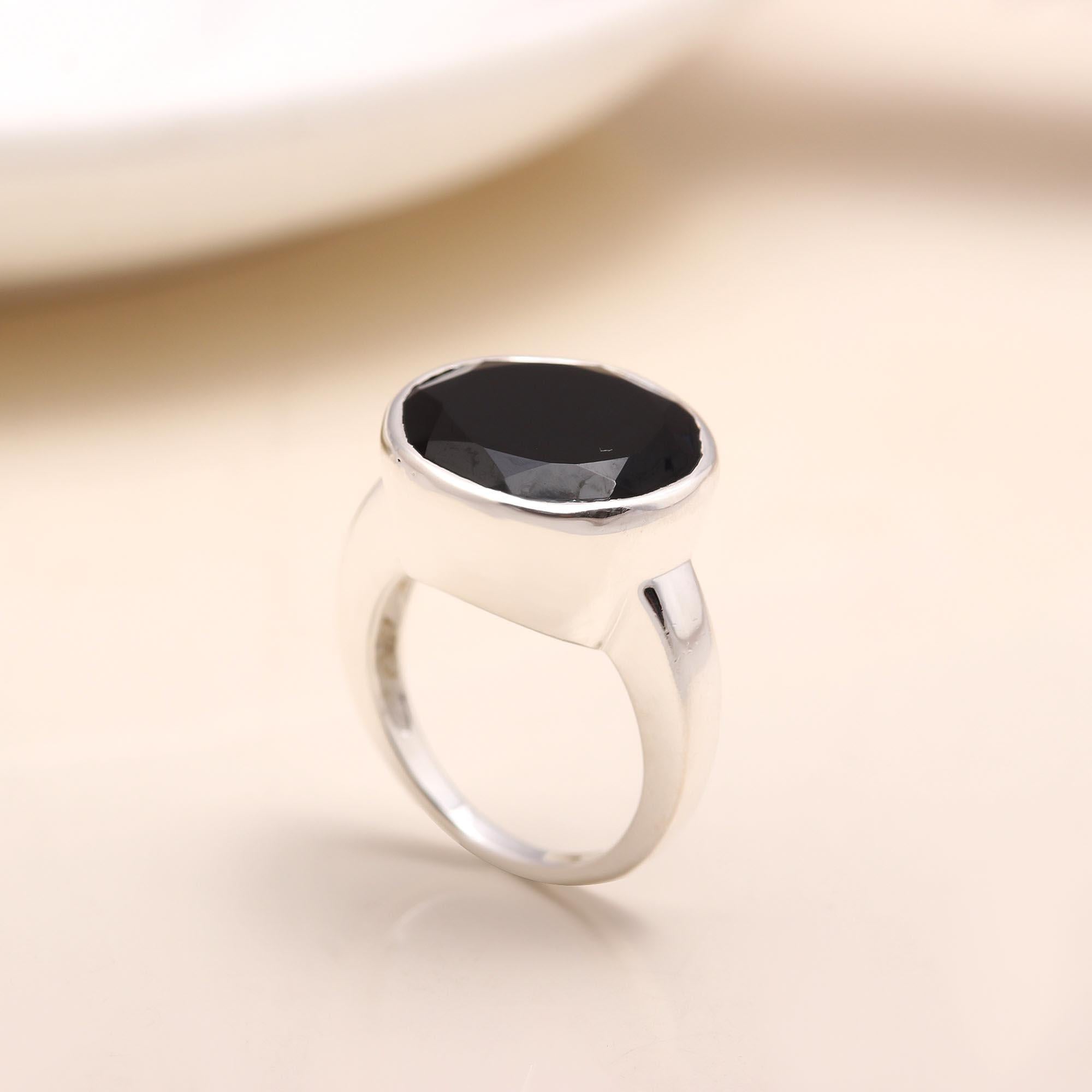 The Midnight Ellipse: Black Onyx Solitaire Ring