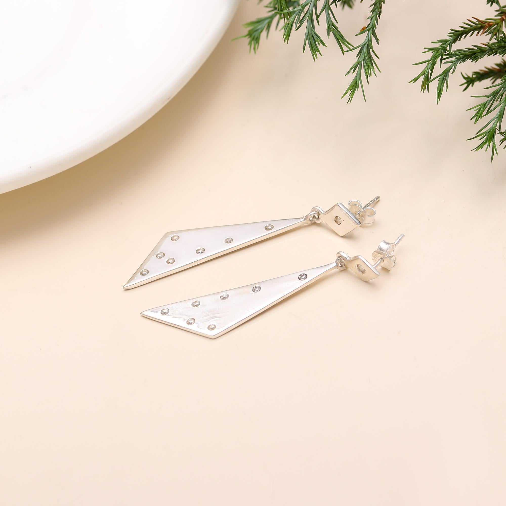 925 Silver Triangle Drop Earrings