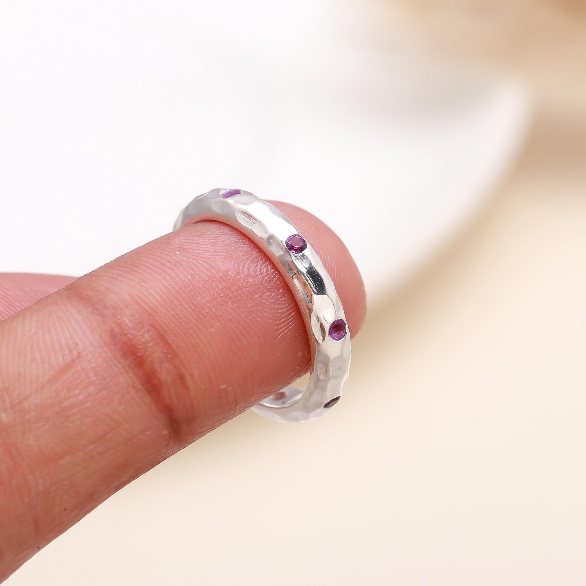 Flush Set Amethyst: Textured Stacking Band