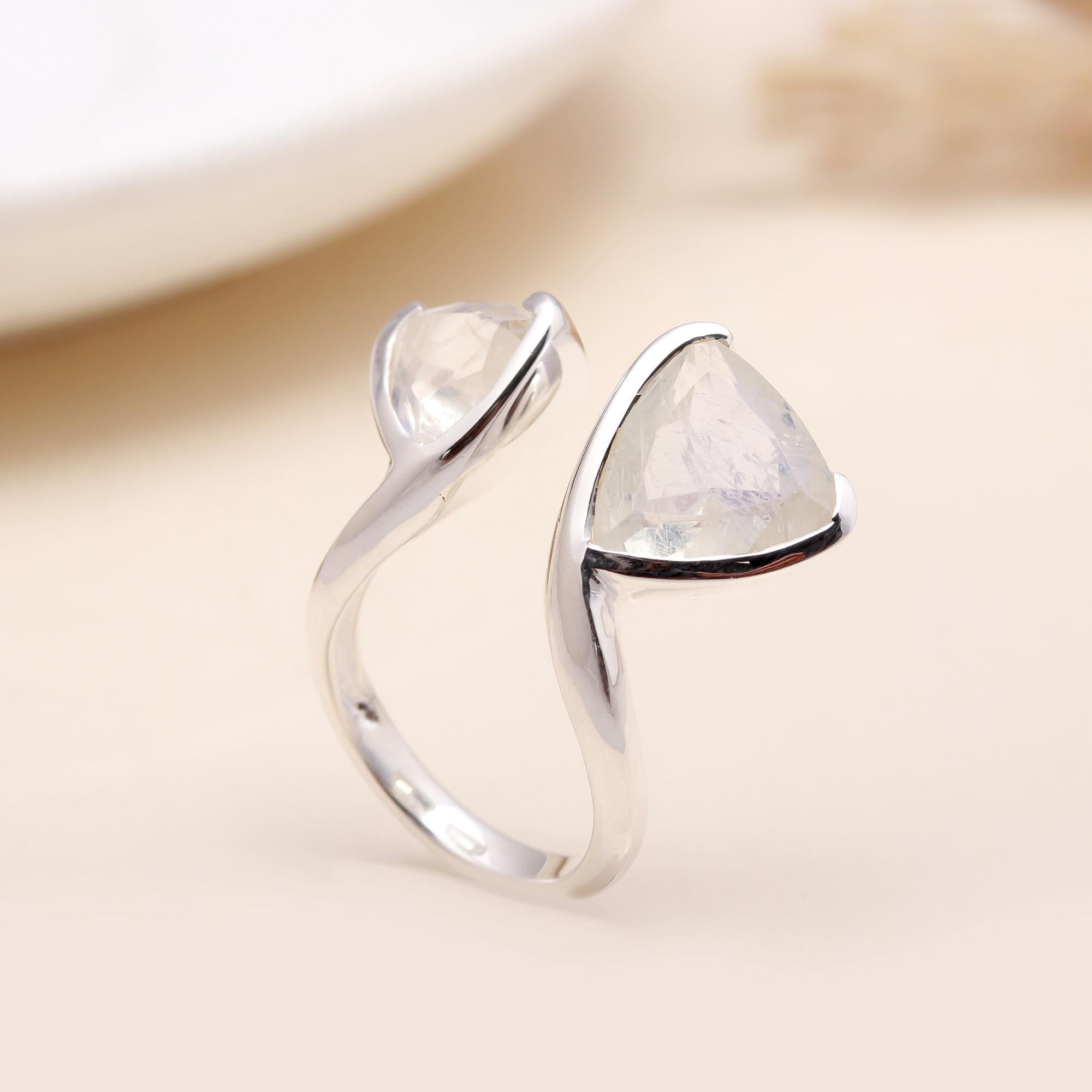 Triangle Moonstone: Adjustable Open Bypass Ring