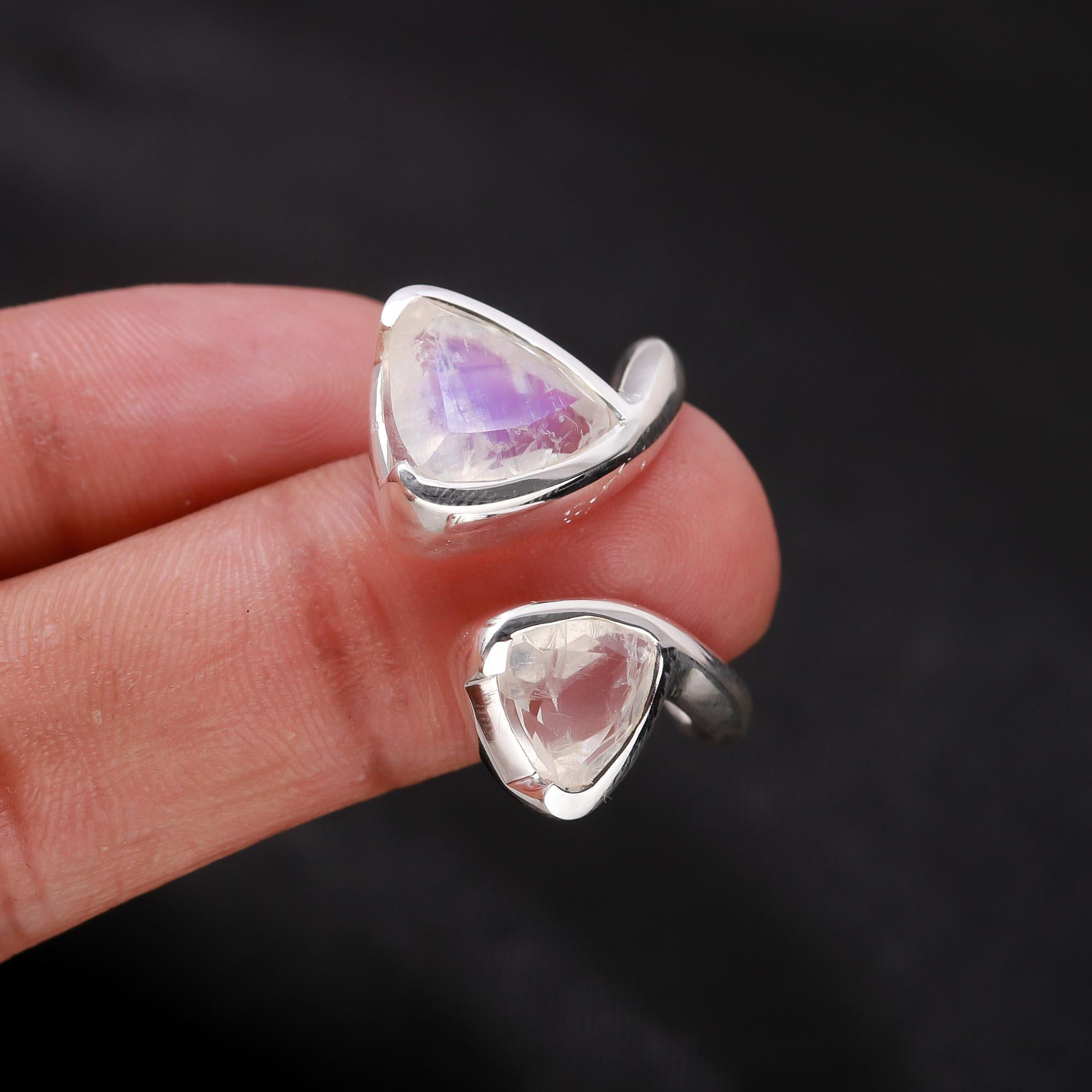 Triangle Moonstone: Adjustable Open Bypass Ring