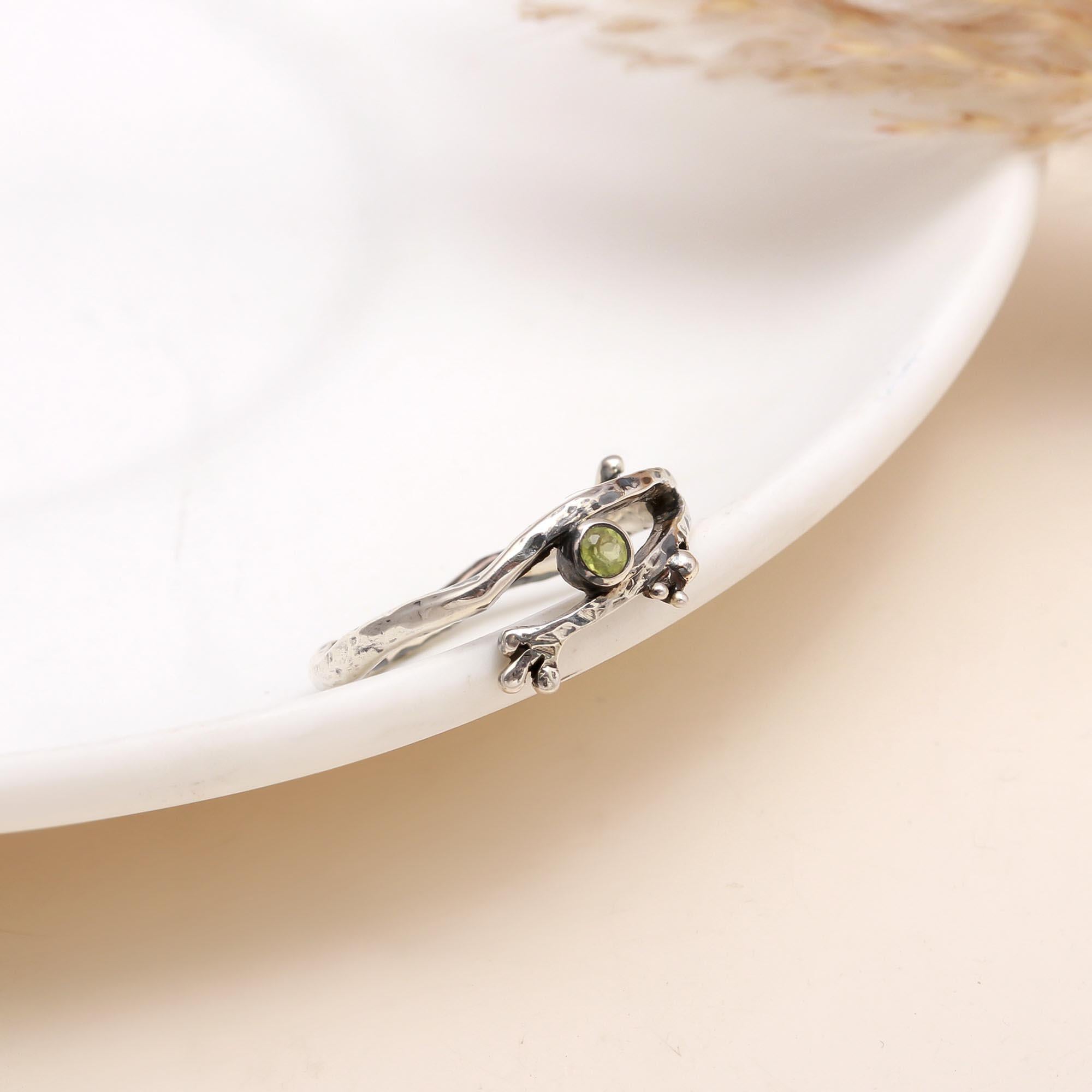 Round Peridot: Organic Branch Bypass Ring