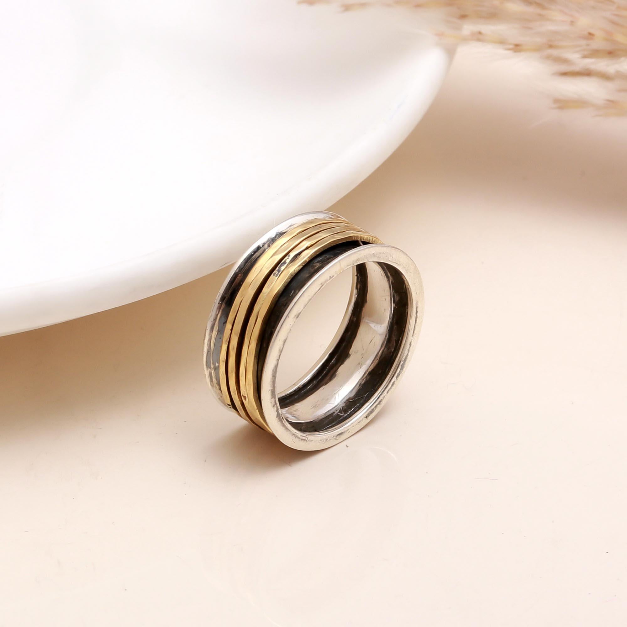 The Mixed Metal Spinner: Concave Multi-Band Meditation Ring