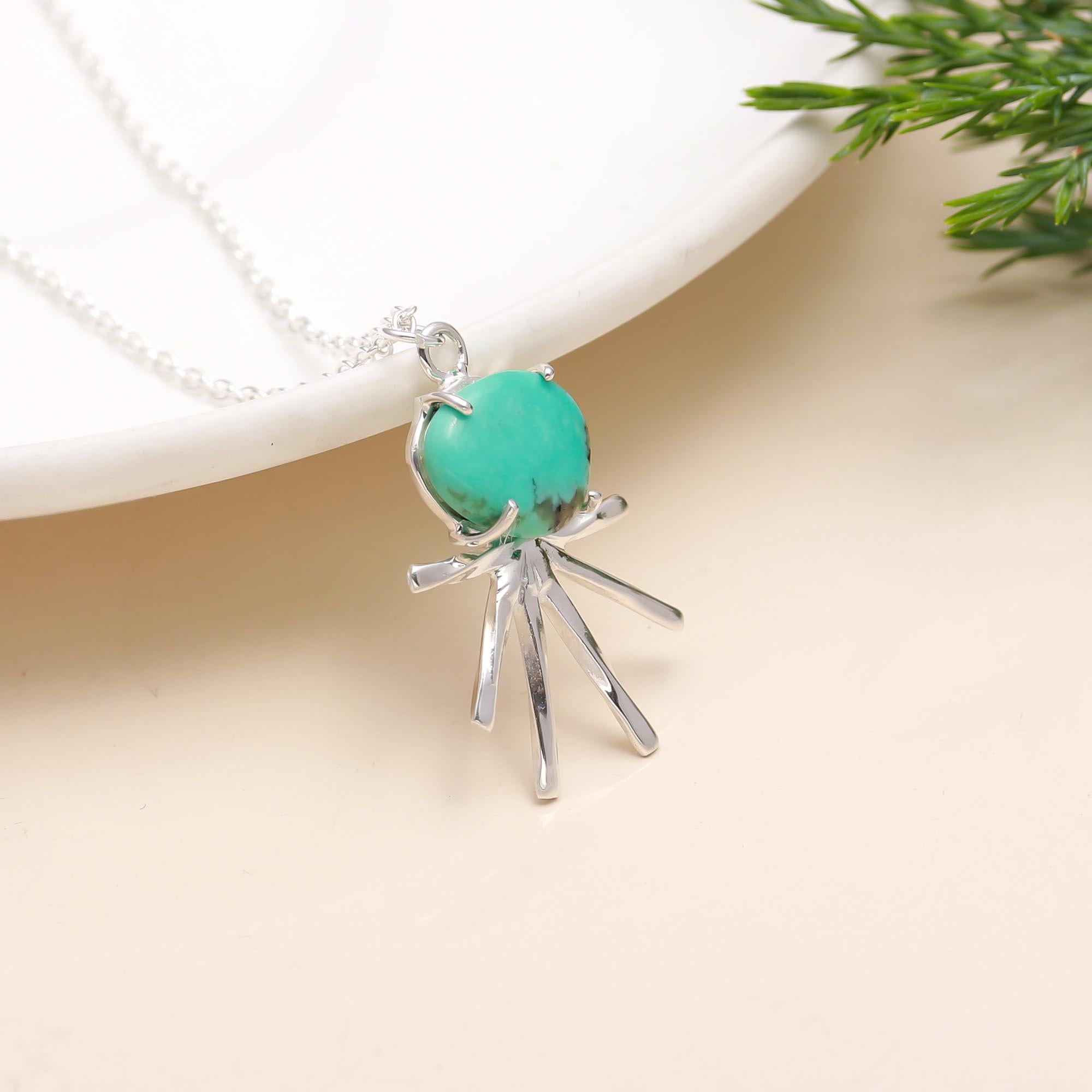 925 Silver Turquoise Sunburst Pendant Necklace