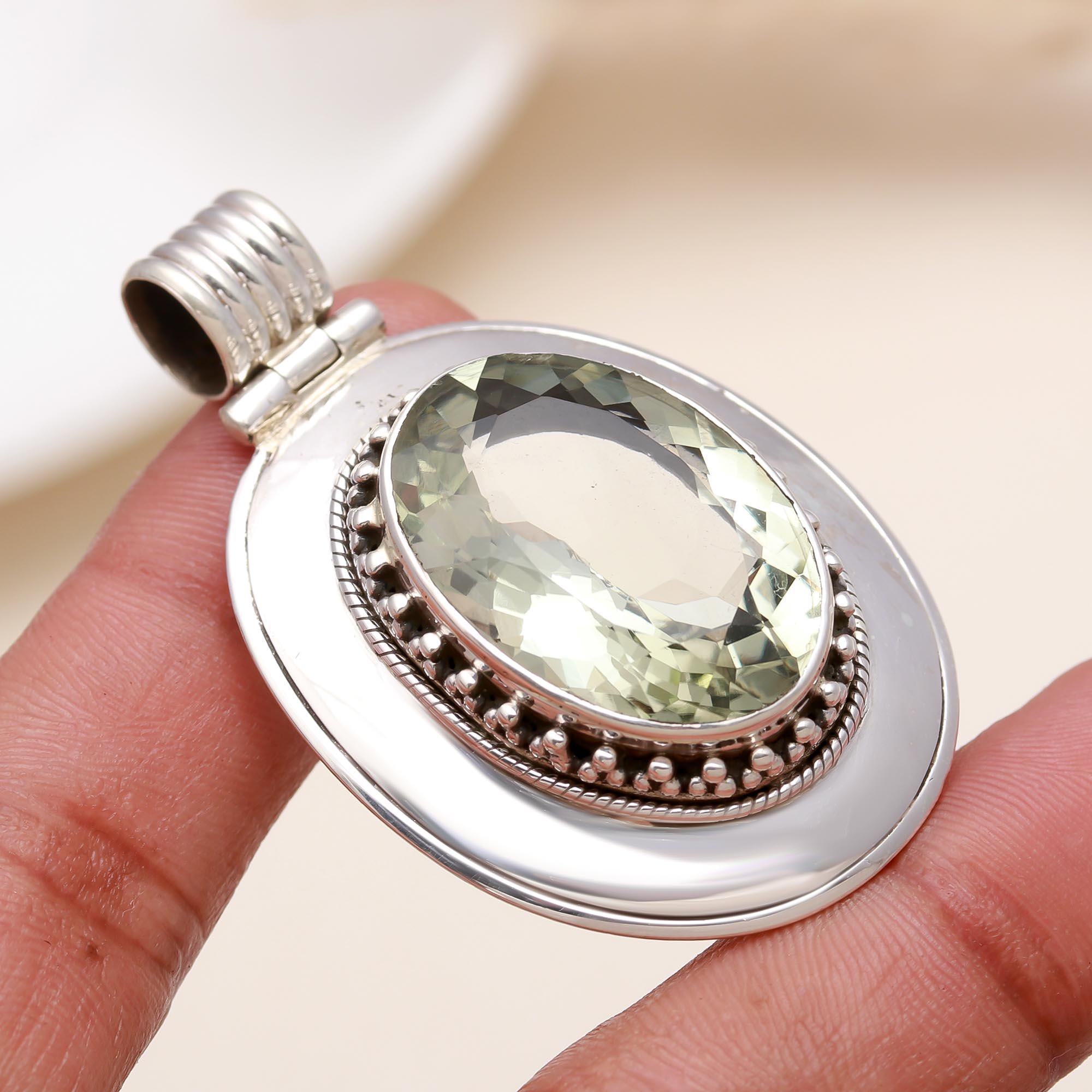 The Vintage Mint: Large Green Amethyst Textured Pendant