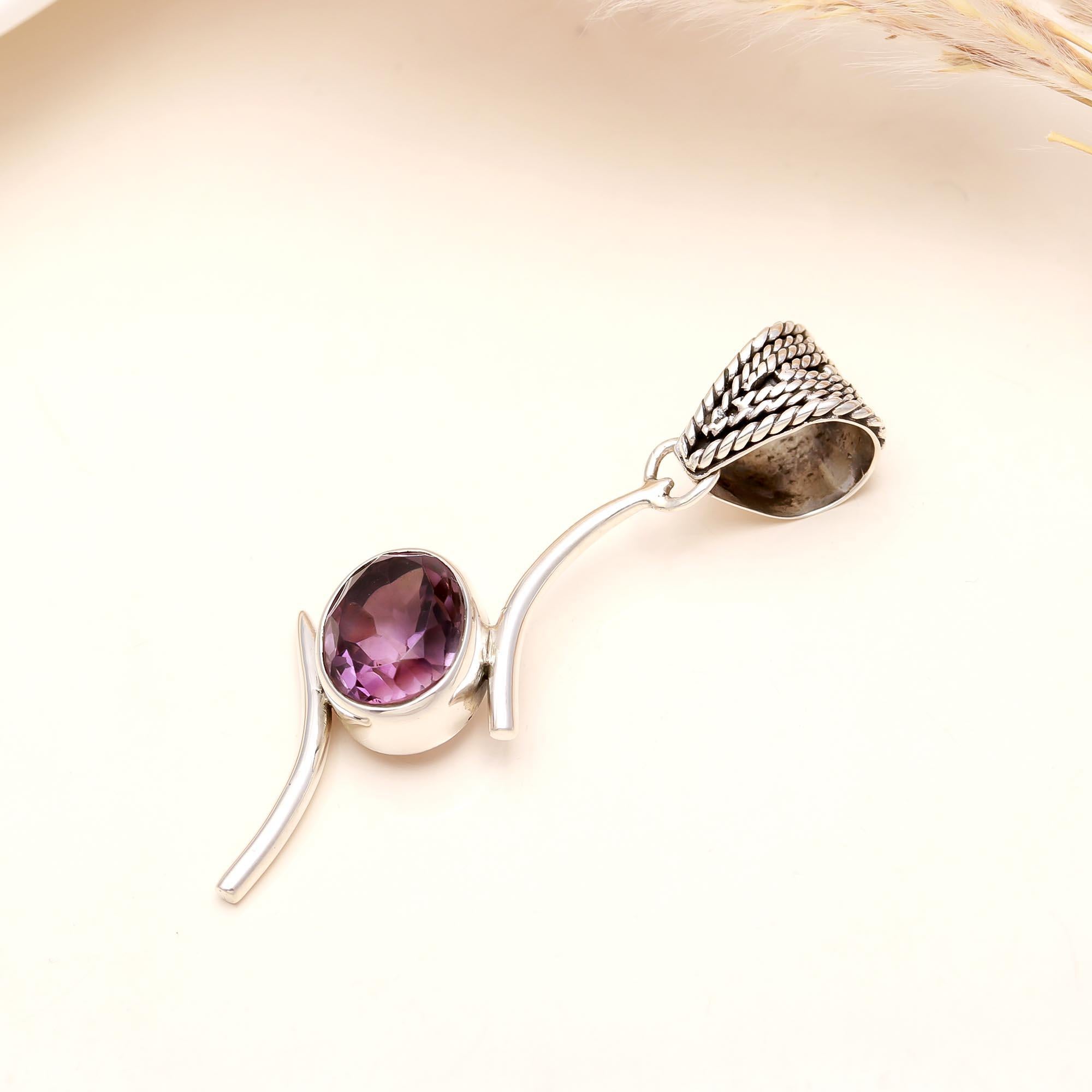 The Modern Wave: Amethyst Articulated Silver Pendant