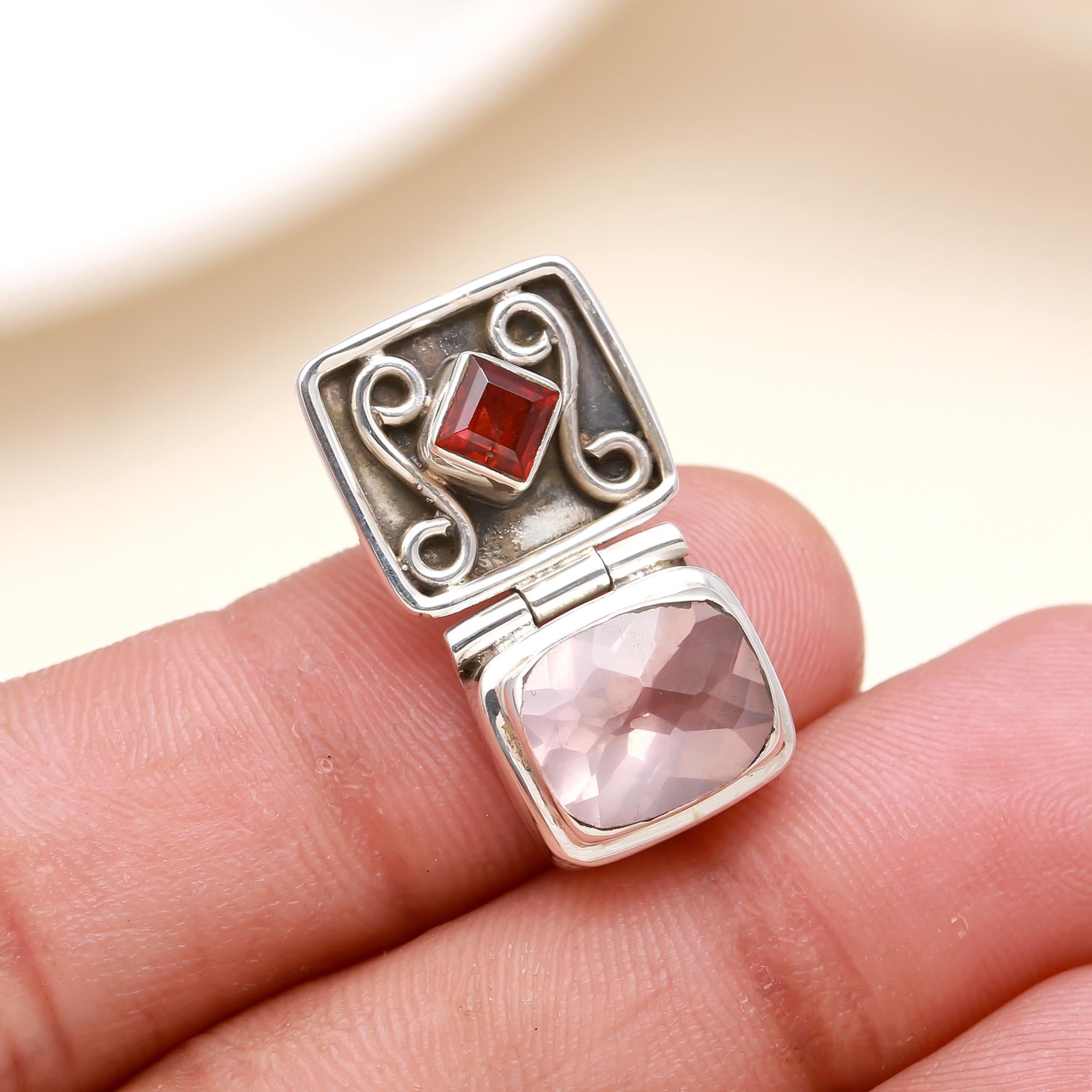 Designer Sqaure Box Pendant With Amethyst &  Garnet Gemstone