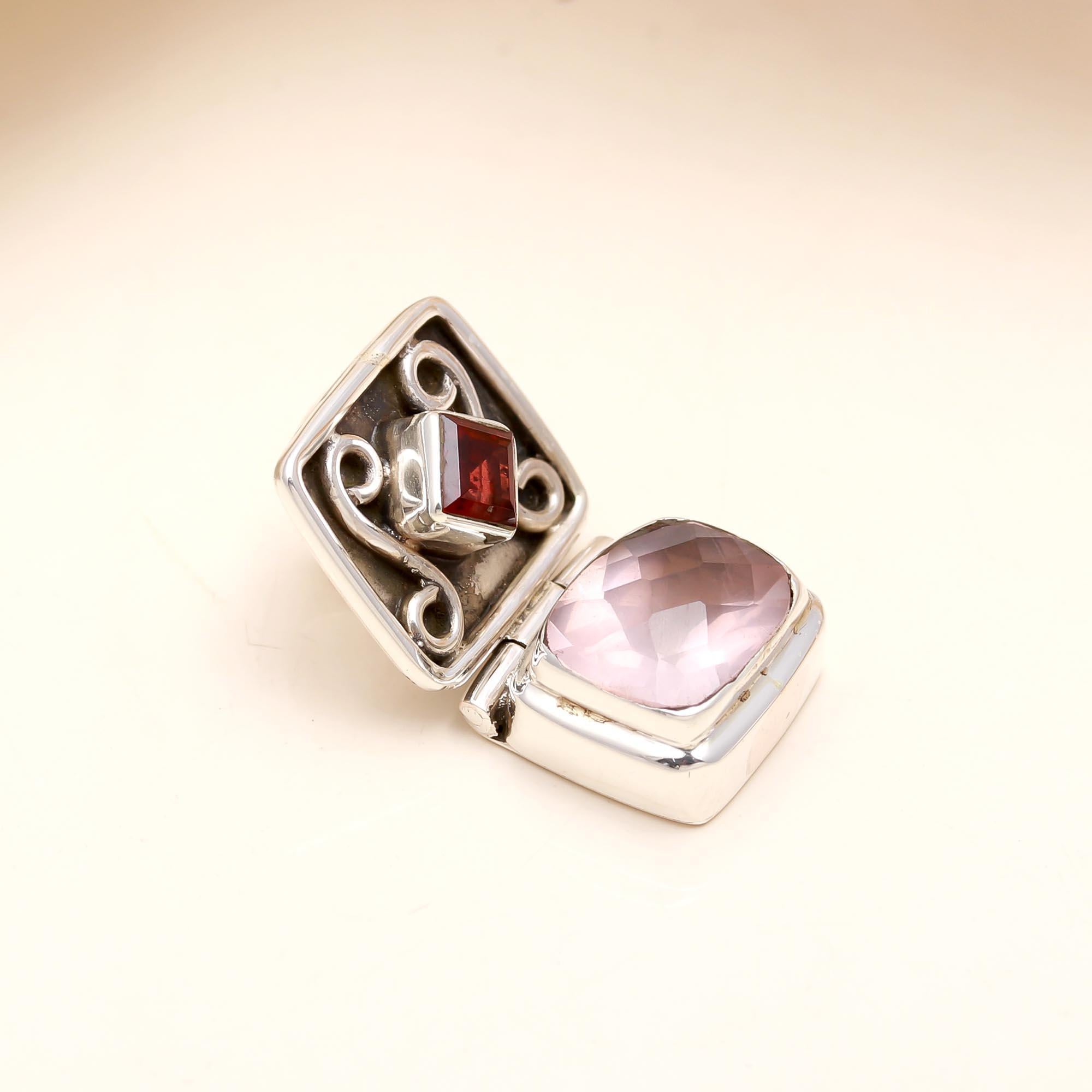 Designer Sqaure Box Pendant With Amethyst &  Garnet Gemstone