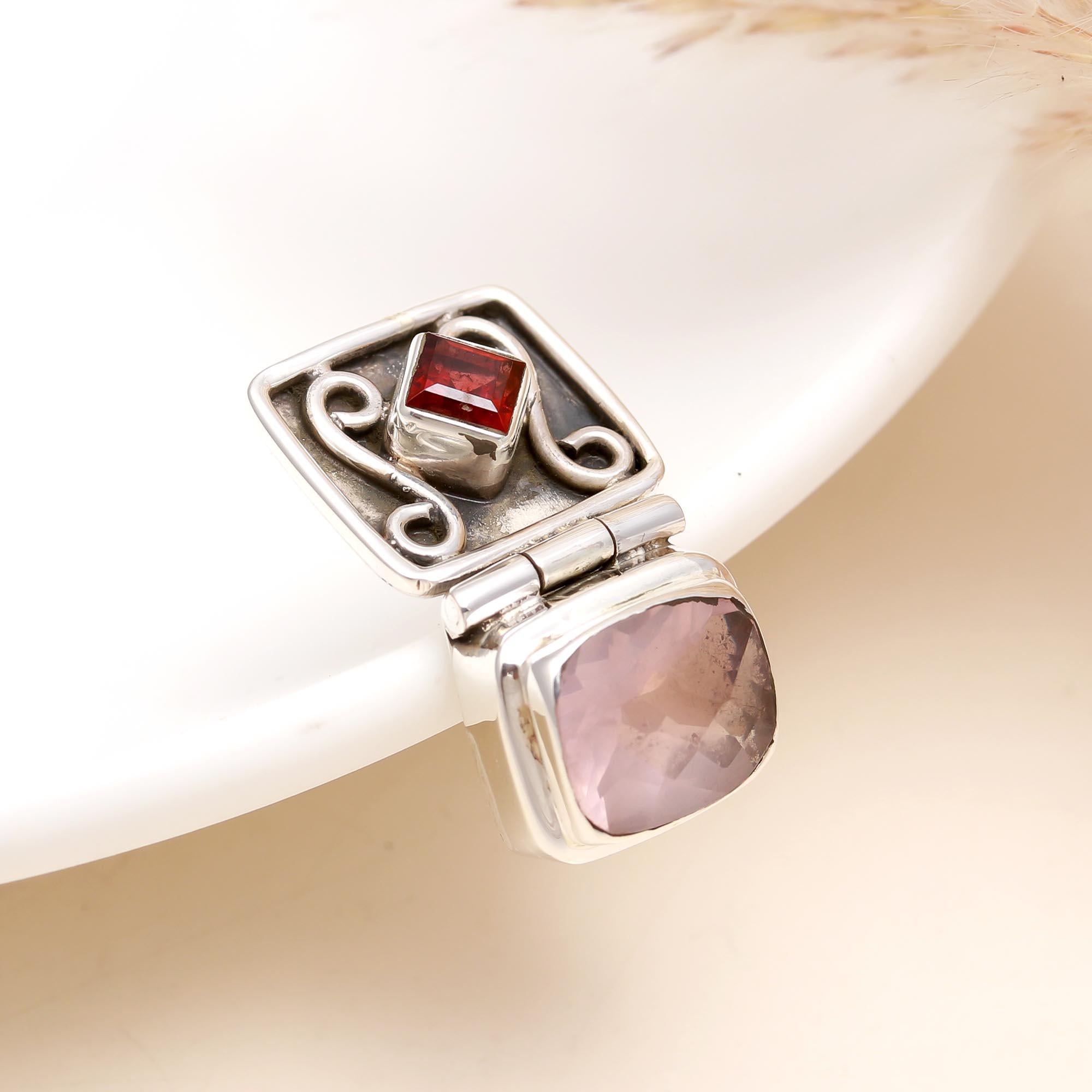 Designer Sqaure Box Pendant With Amethyst &  Garnet Gemstone