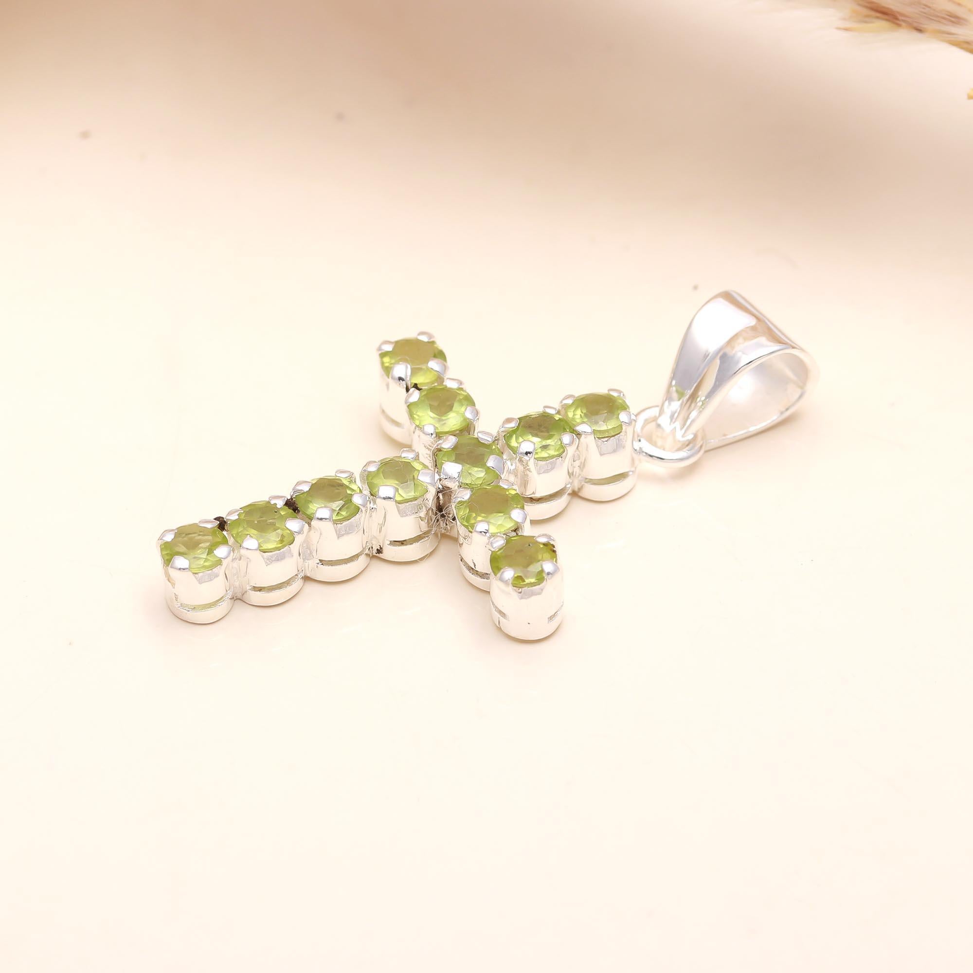 The Verdant Faith: Peridot Gemstone Cross Pendant