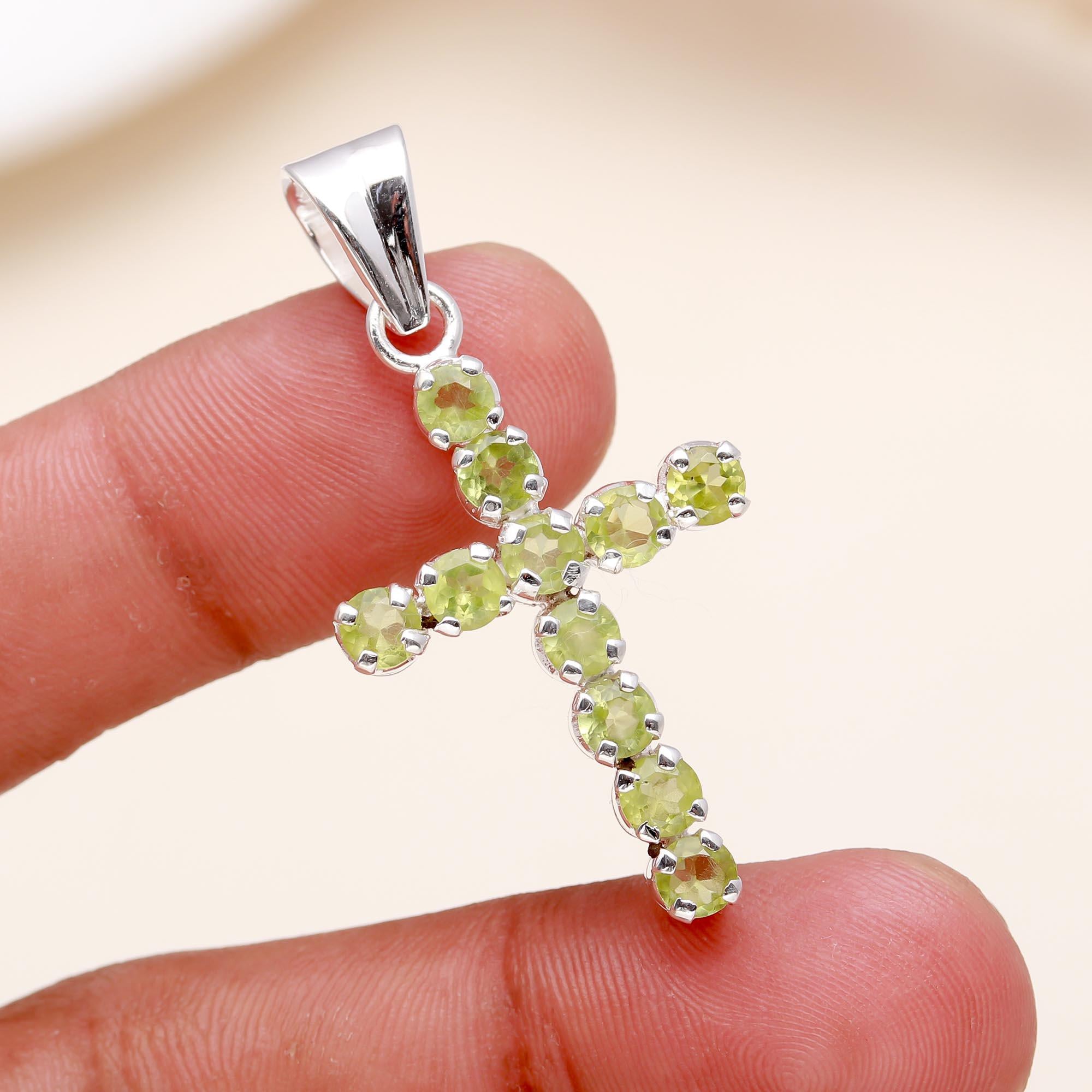 The Verdant Faith: Natural Peridot Gemstone Cross Pendant