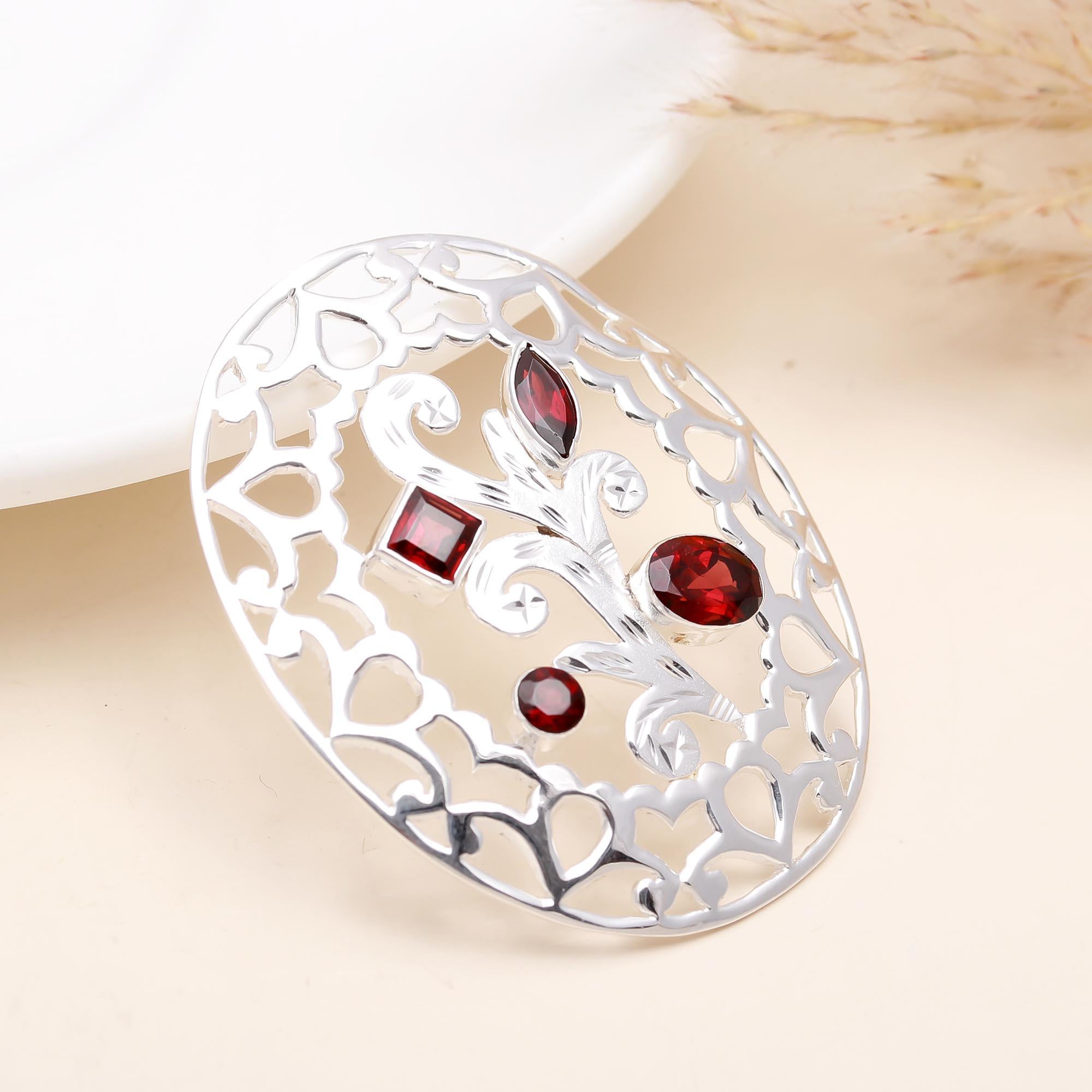Unique Celtic Theme Sterling Silver Garnet Pendant