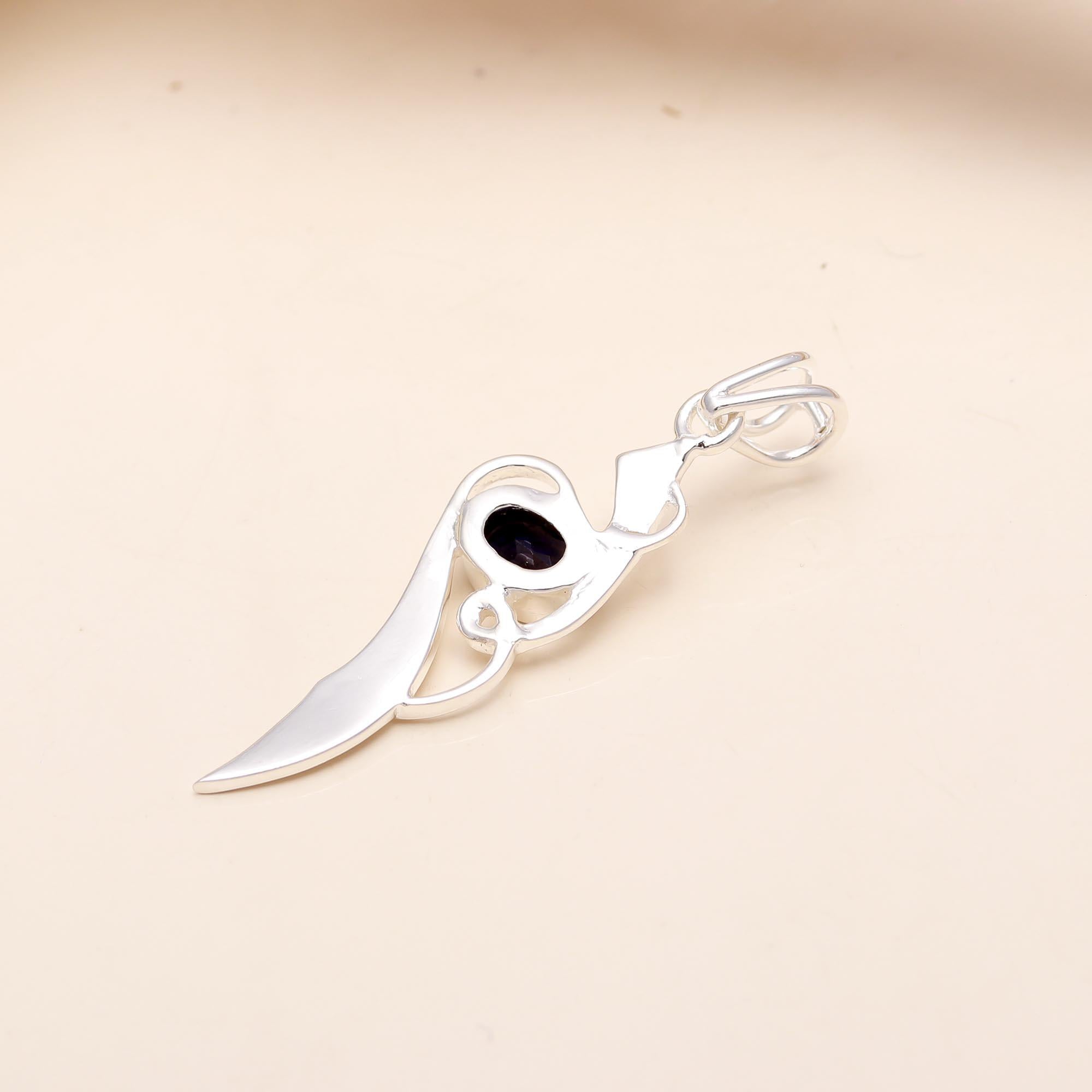 The Indigo Blade: Elongated Natural Iolite Modern Drop Pendant