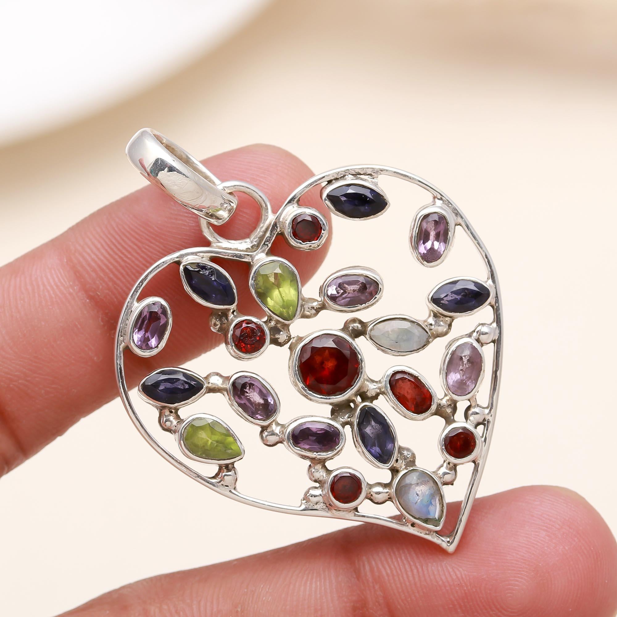 The Rainbow Heart: Multi-Gemstone Openwork Love Pendant