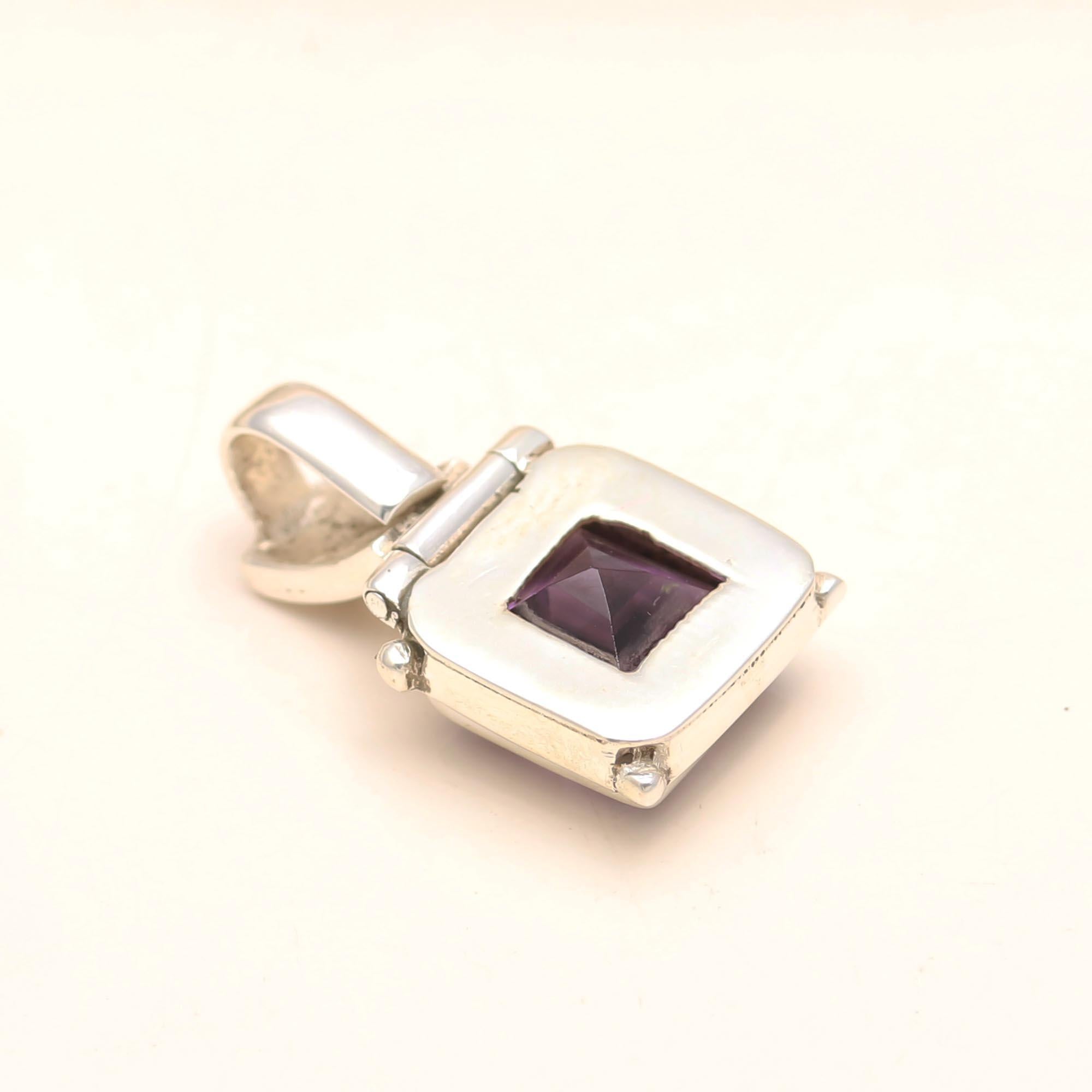 Natural Amethyst Square Pendant in 925 Sterling Silver – Modern Geometric Necklace Charm
