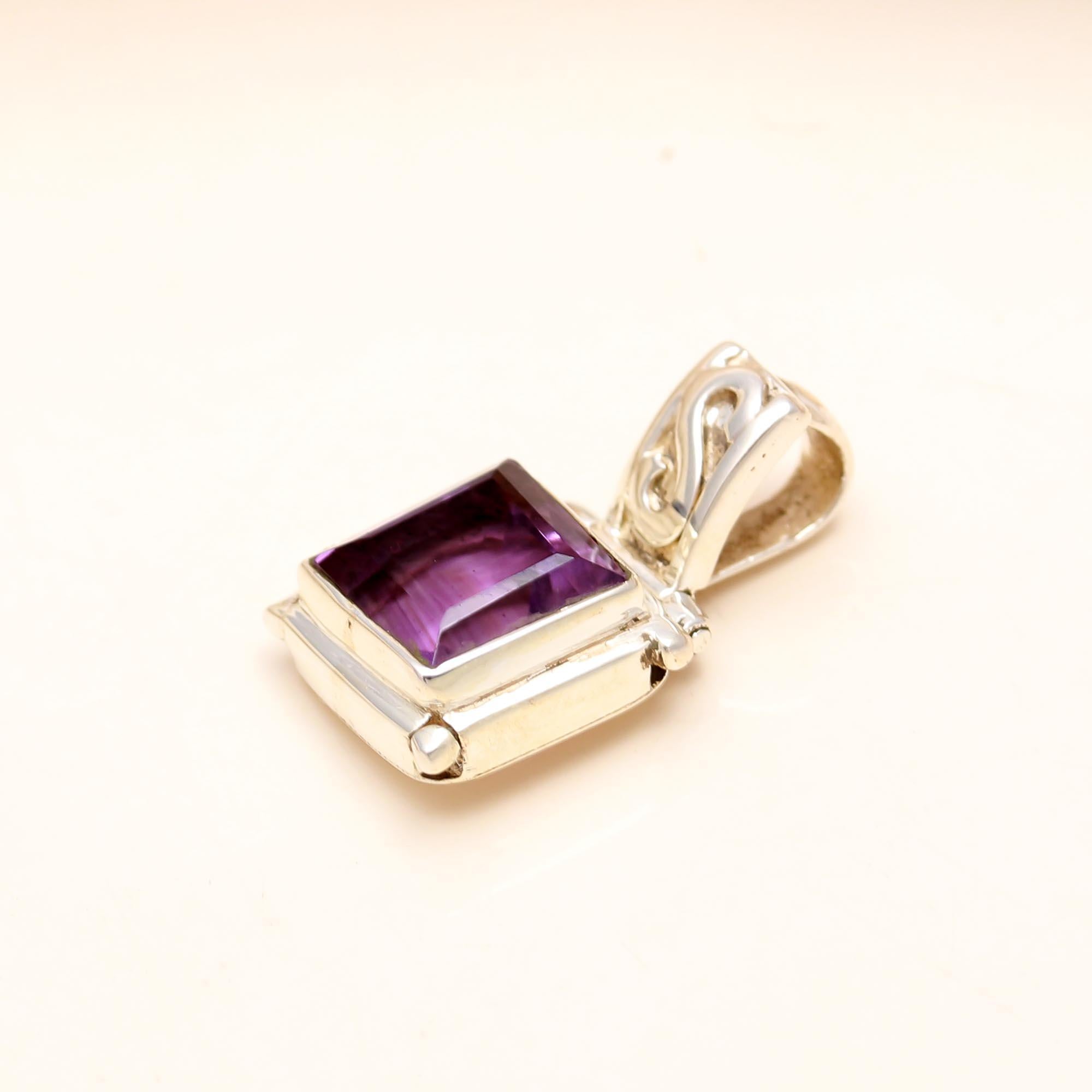 The Royal Box: Square Cut Amethyst Geometric Pendant