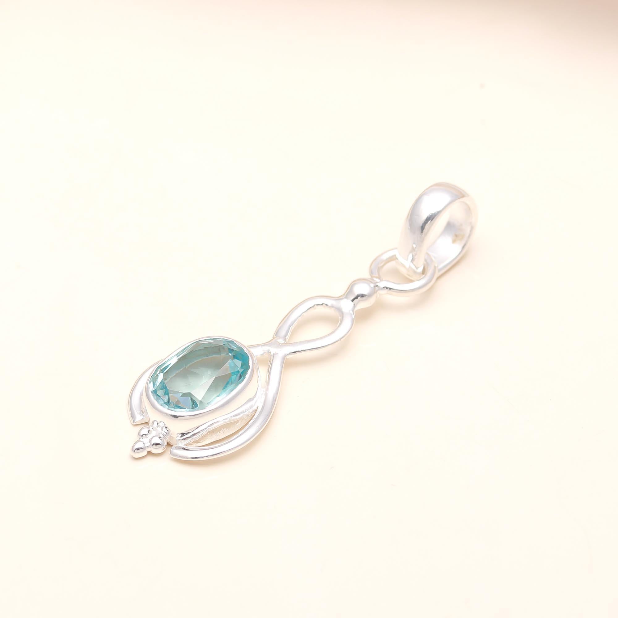 Natural Blue Topaz Pendant in 925 Sterling Silver – Elegant Infinity Drop Necklace