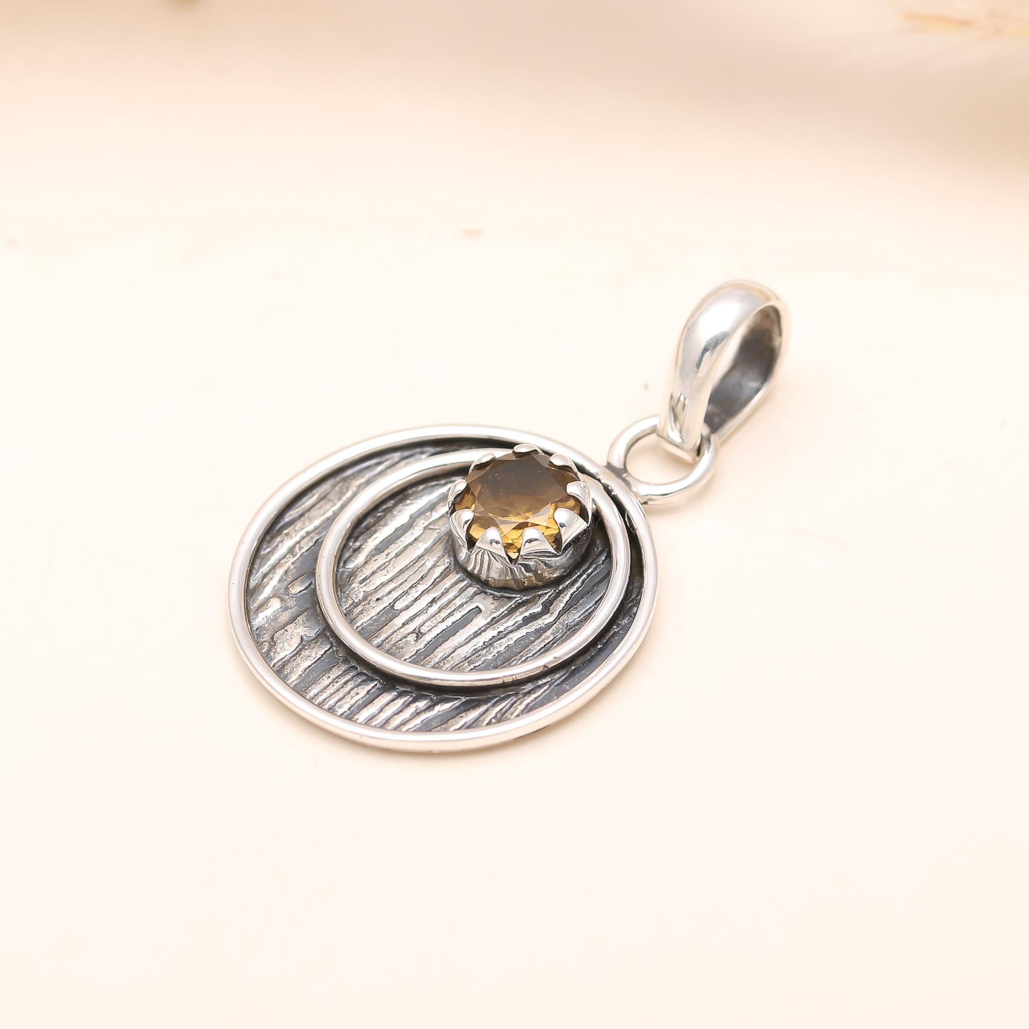 The Rustic Ripple: Textured Sterling Silver & Citrine Pendant