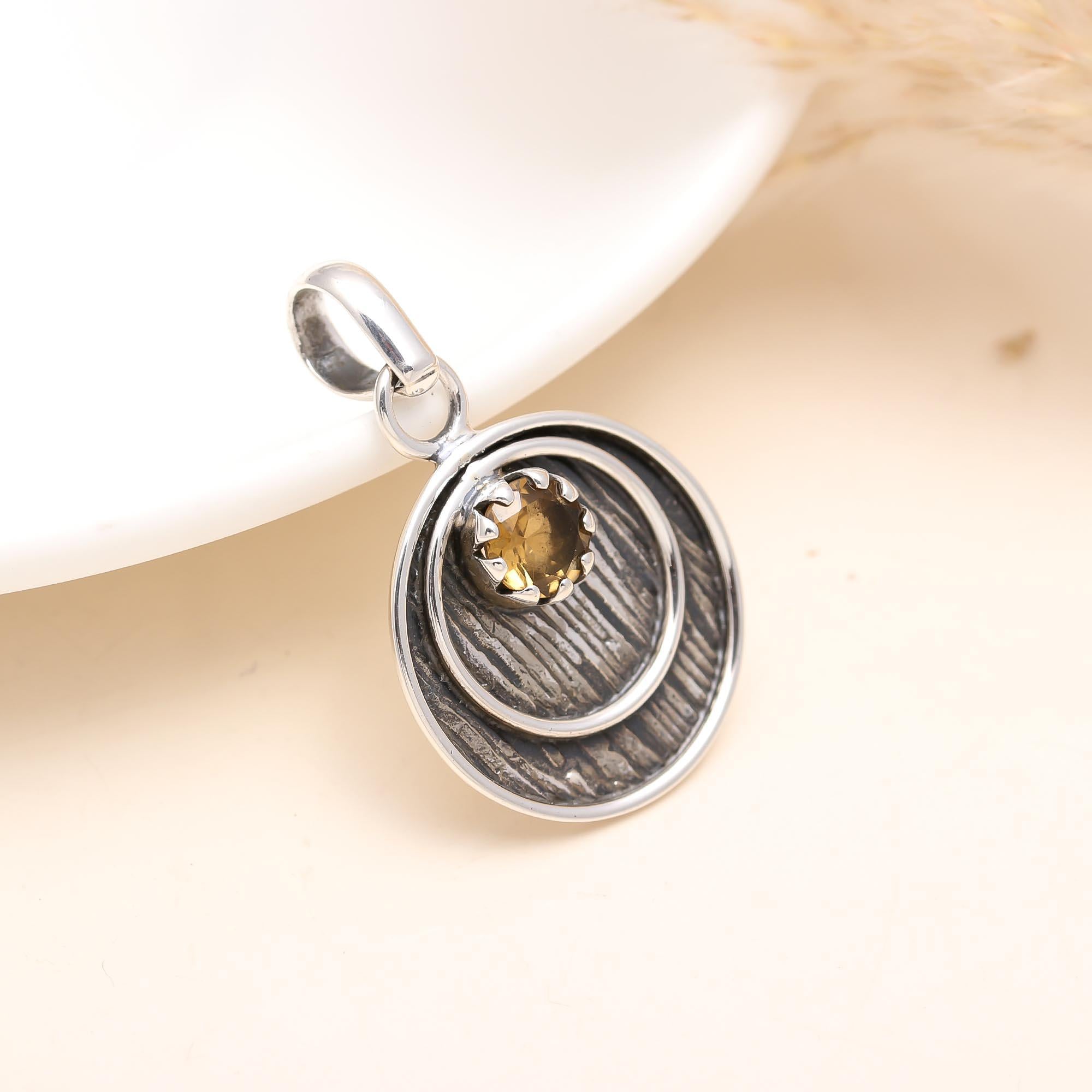 The Rustic Ripple: Textured Sterling Silver & Citrine Pendant