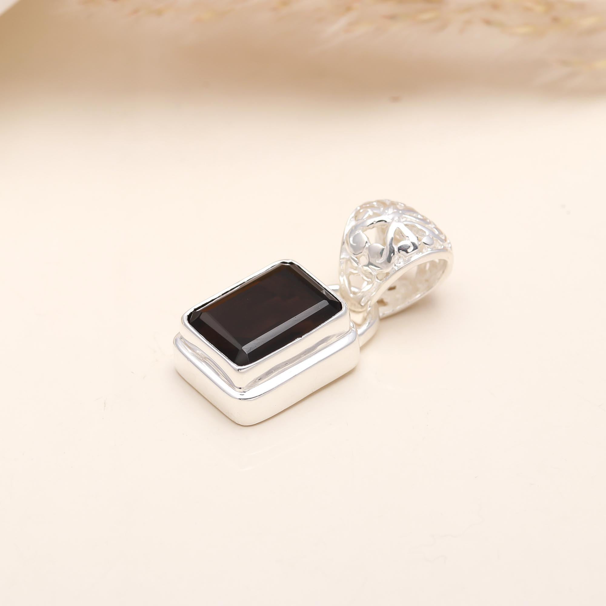 The Smoky Geometric: Rectangular Quartz & Silver Pendant