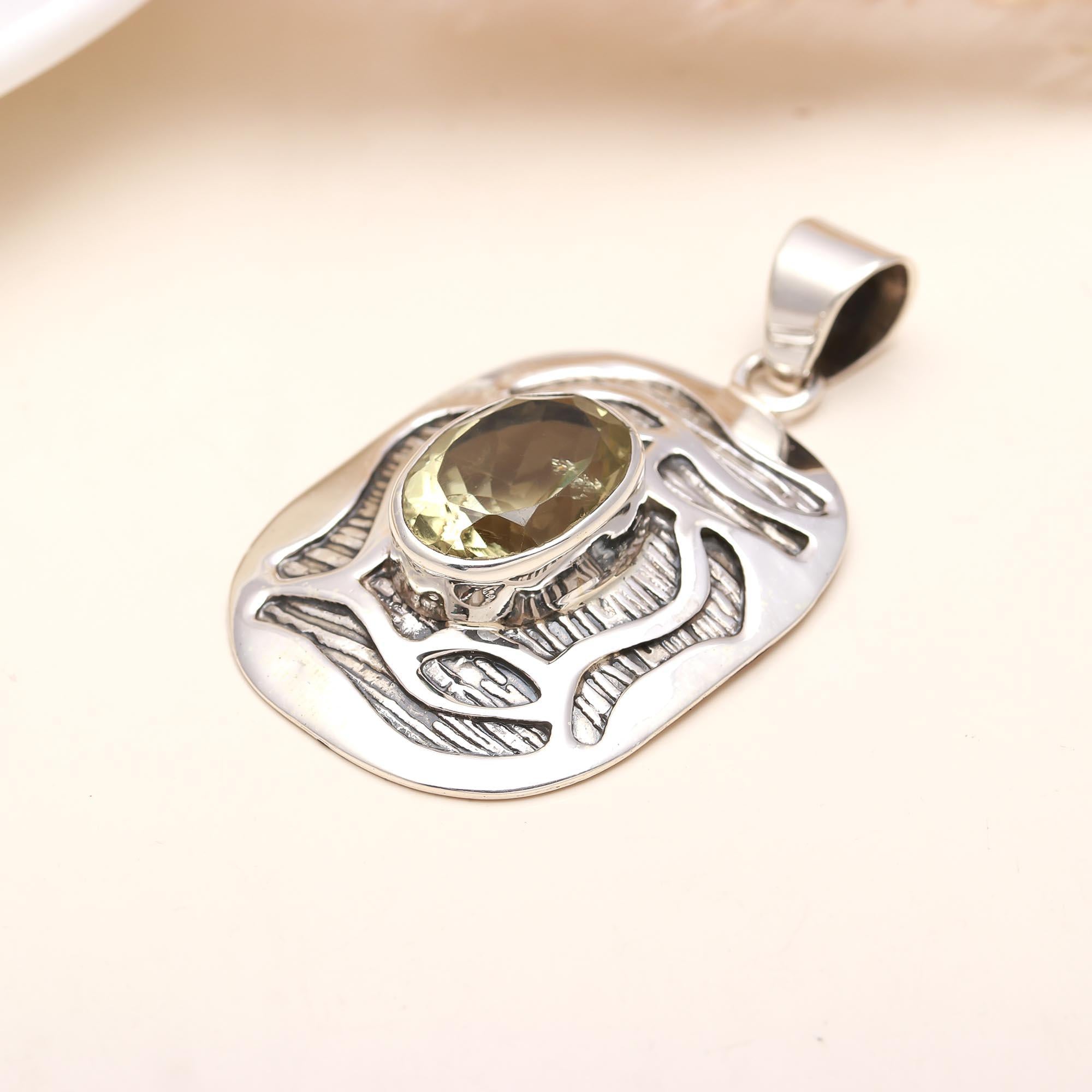The Abstract Radiance: Lemon Quartz Sterling Silver Pendant