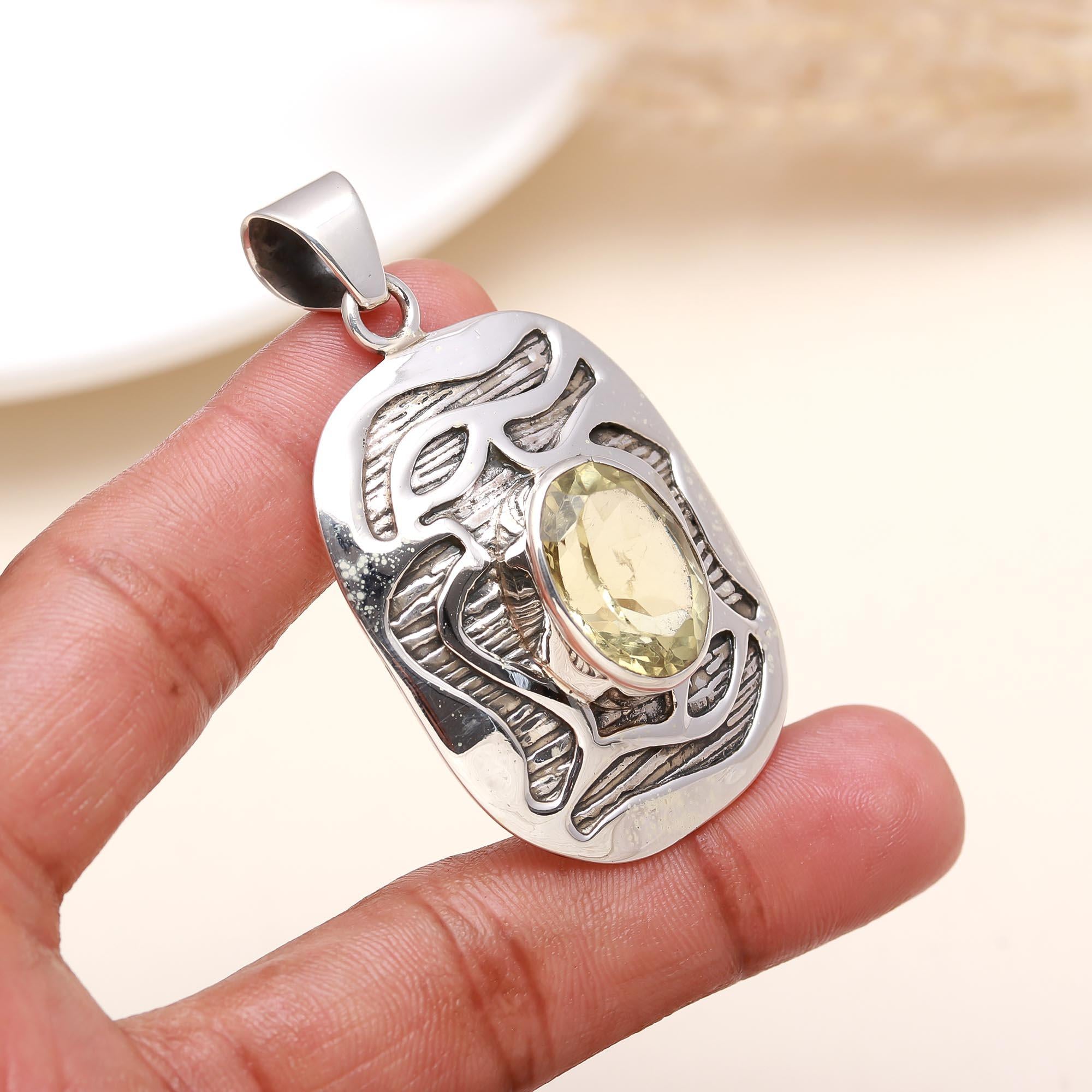 The Abstract Radiance: Lemon Quartz Sterling Silver Pendant