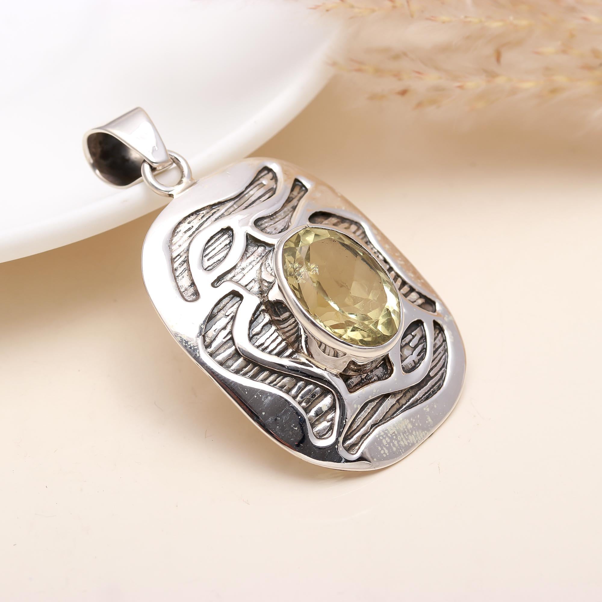 The Abstract Radiance: Lemon Quartz Sterling Silver Pendant
