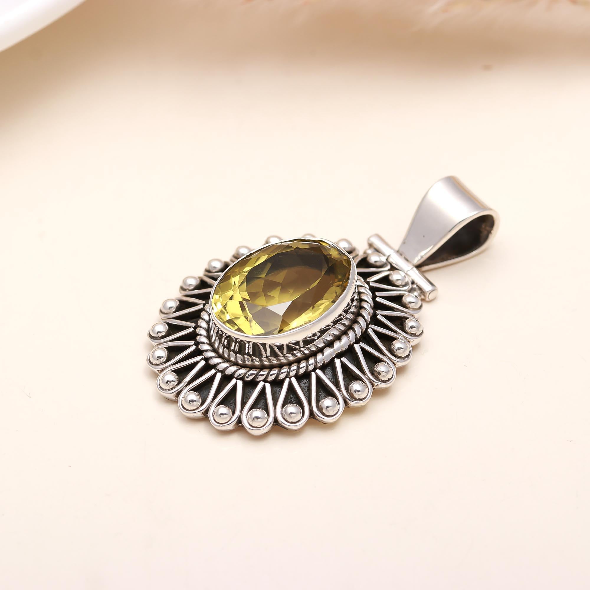 The Solar Emblem: Vintage Style Lemon Quartz Pendant