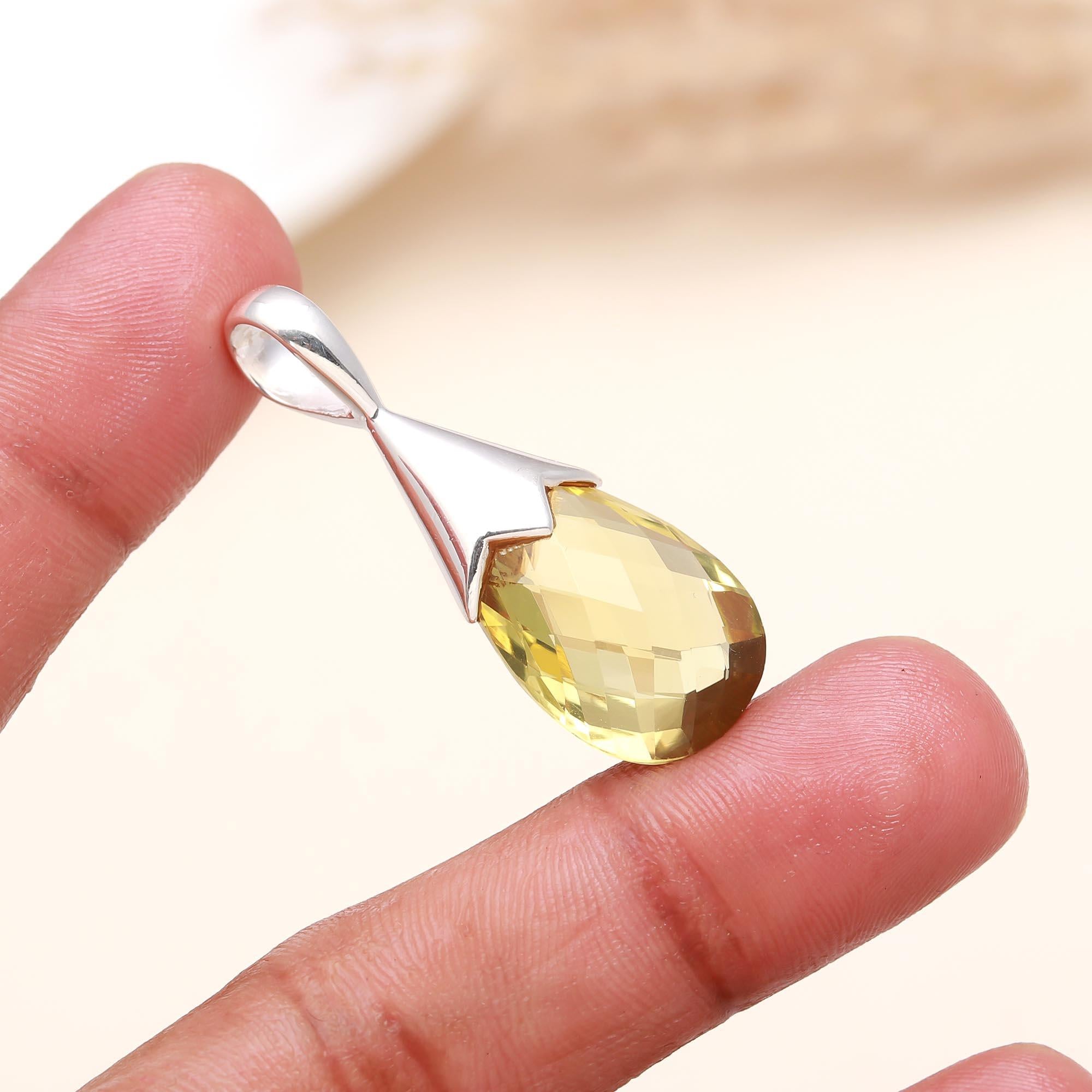 The Solar Tear: Lemon Quartz Sterling Silver Drop Pendant