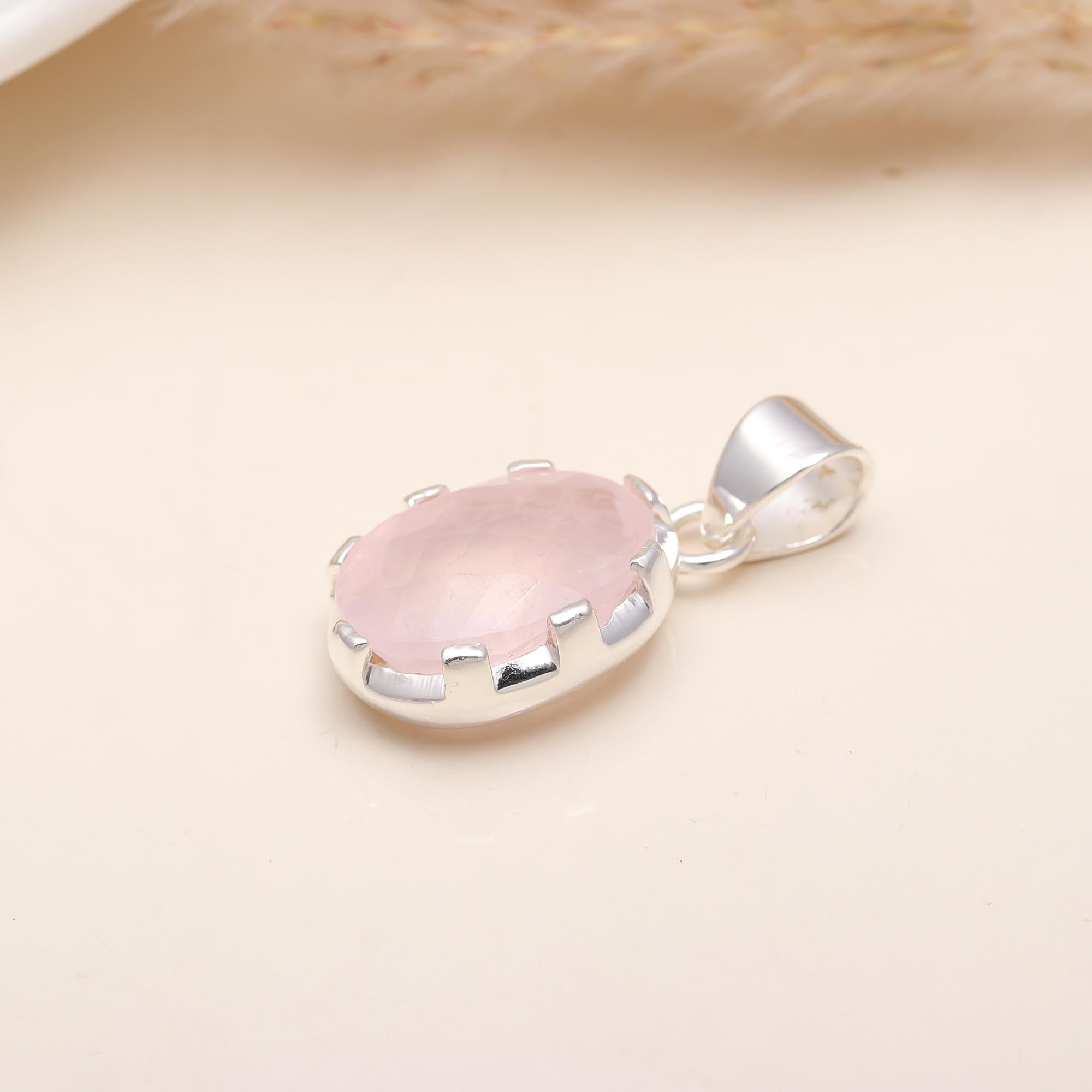 The Blushing Oval: Natural Rose Quartz Solitaire Pendant