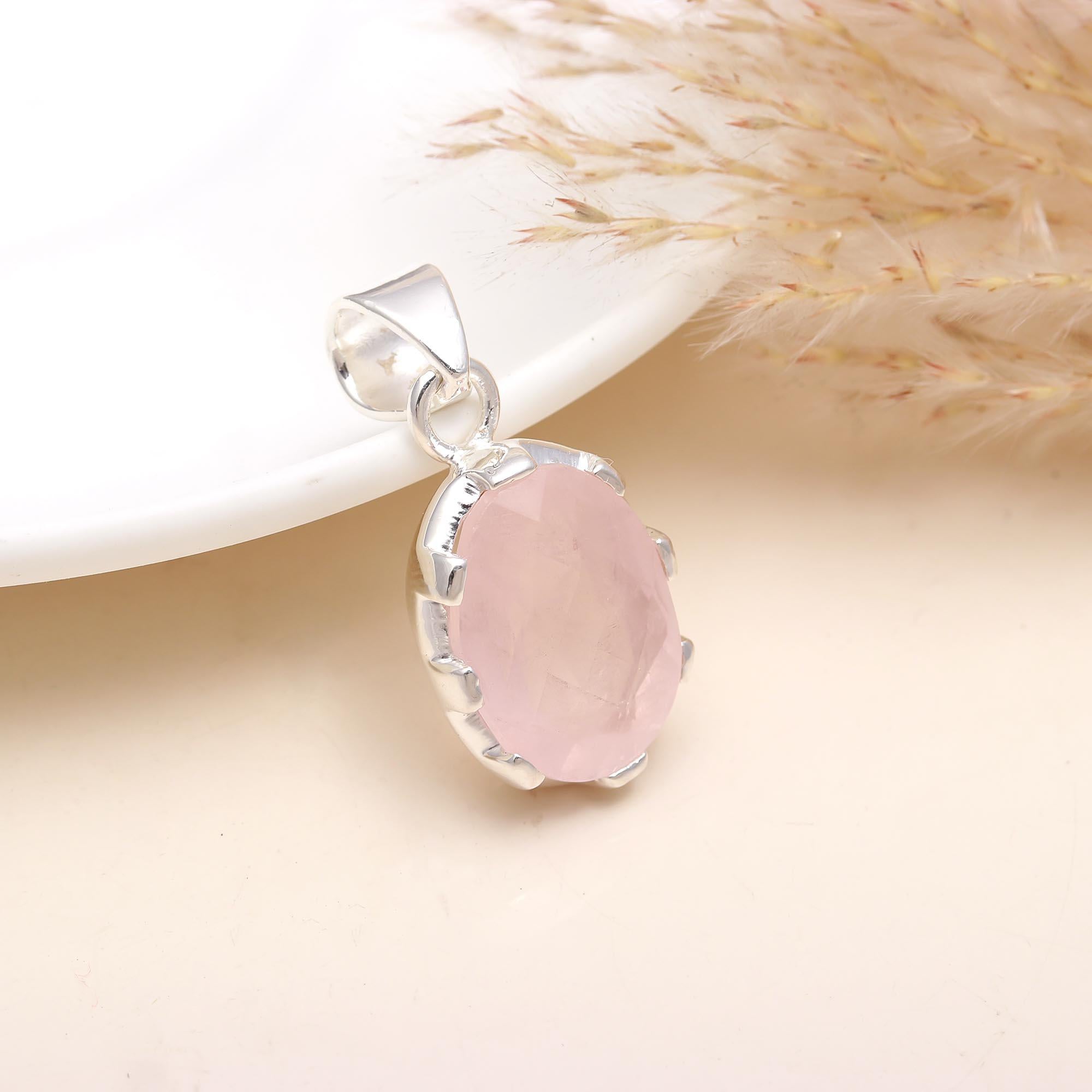 The Blushing Oval: Natural Rose Quartz Solitaire Pendant