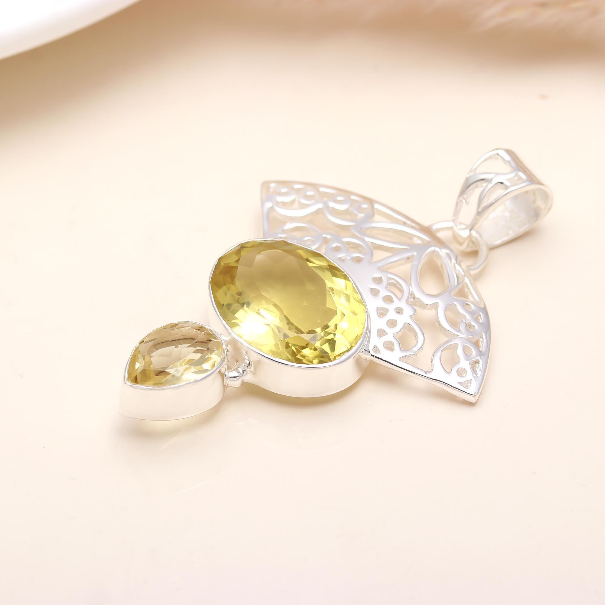 The Solar Fan: Art Deco Lemon Quartz Sterling Silver Pendant