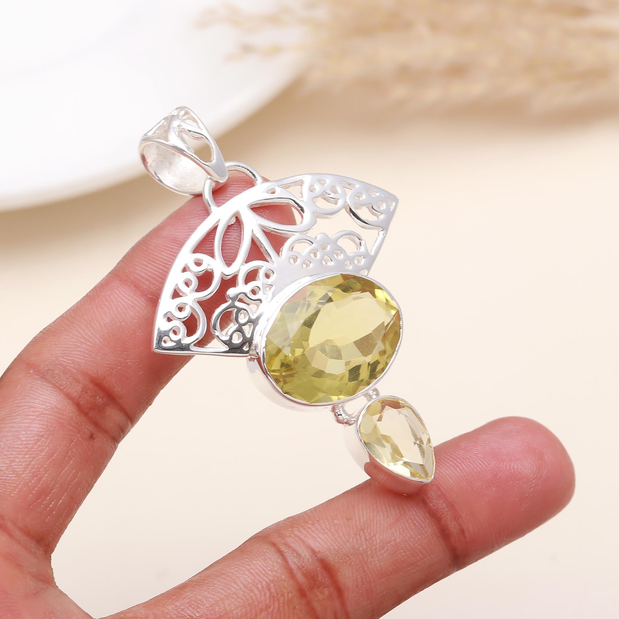 The Solar Fan: Art Deco Lemon Quartz Sterling Silver Pendant