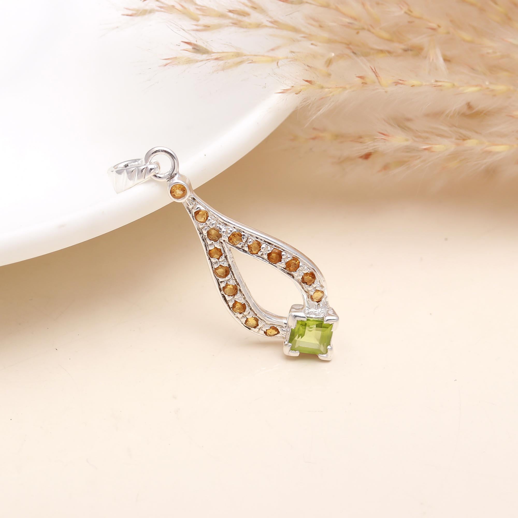 The Citrus Drop: Peridot & Citrine Sterling Silver Pendant
