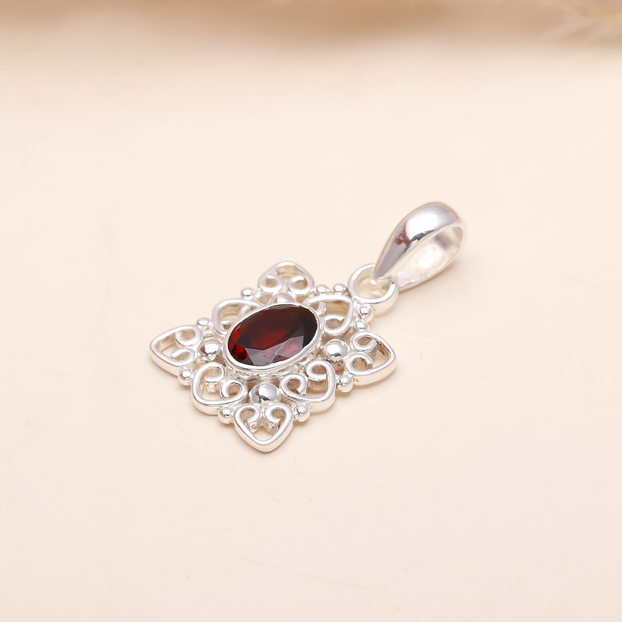 The Romantic Squire: Sterling Silver & Garnet Filigree Pendant