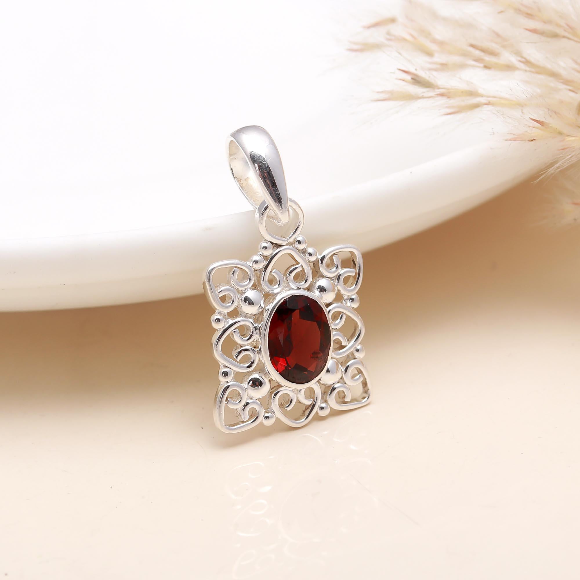 The Romantic Squire: Sterling Silver & Garnet Filigree Pendant