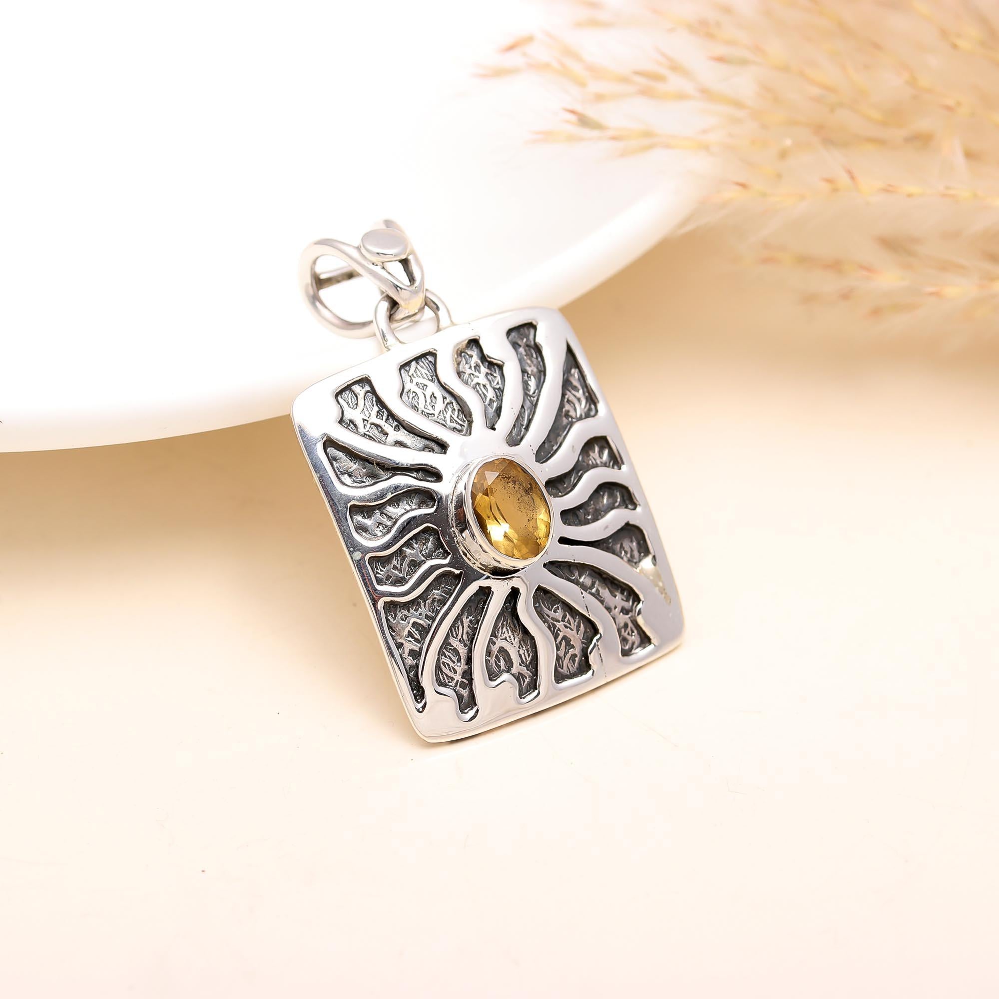 The Solar Tablet: Citrine & Textured Sterling Silver Pendant