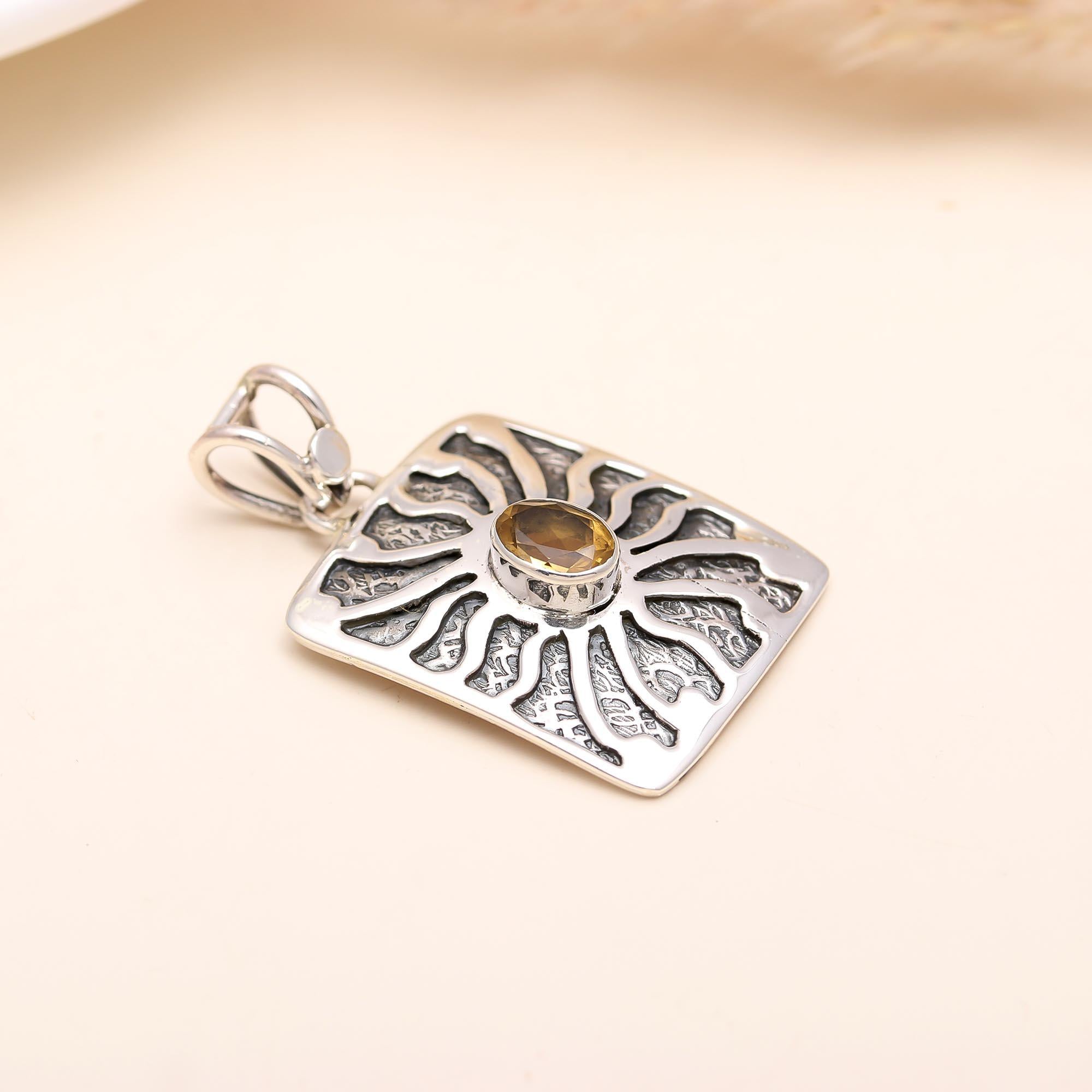 The Solar Tablet: Citrine & Textured Sterling Silver Pendant