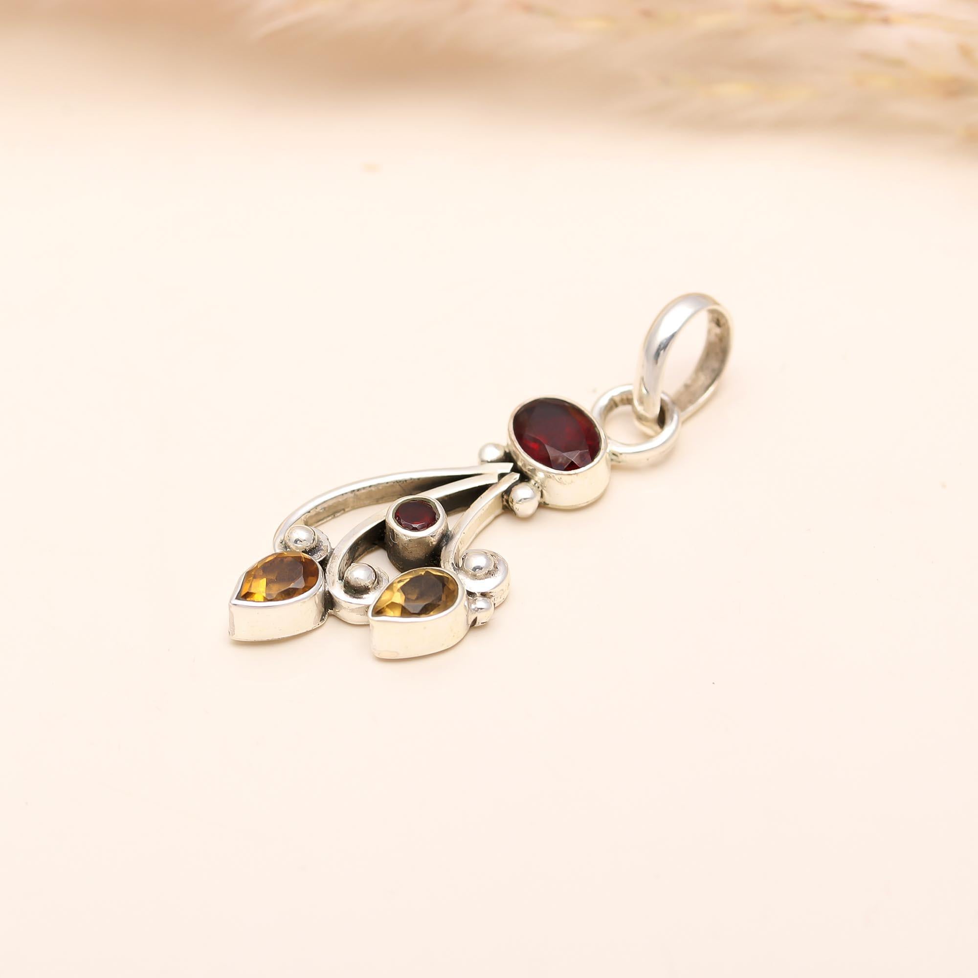 The Autumn Cascade: Vintage Style Garnet & Citrine Pendant